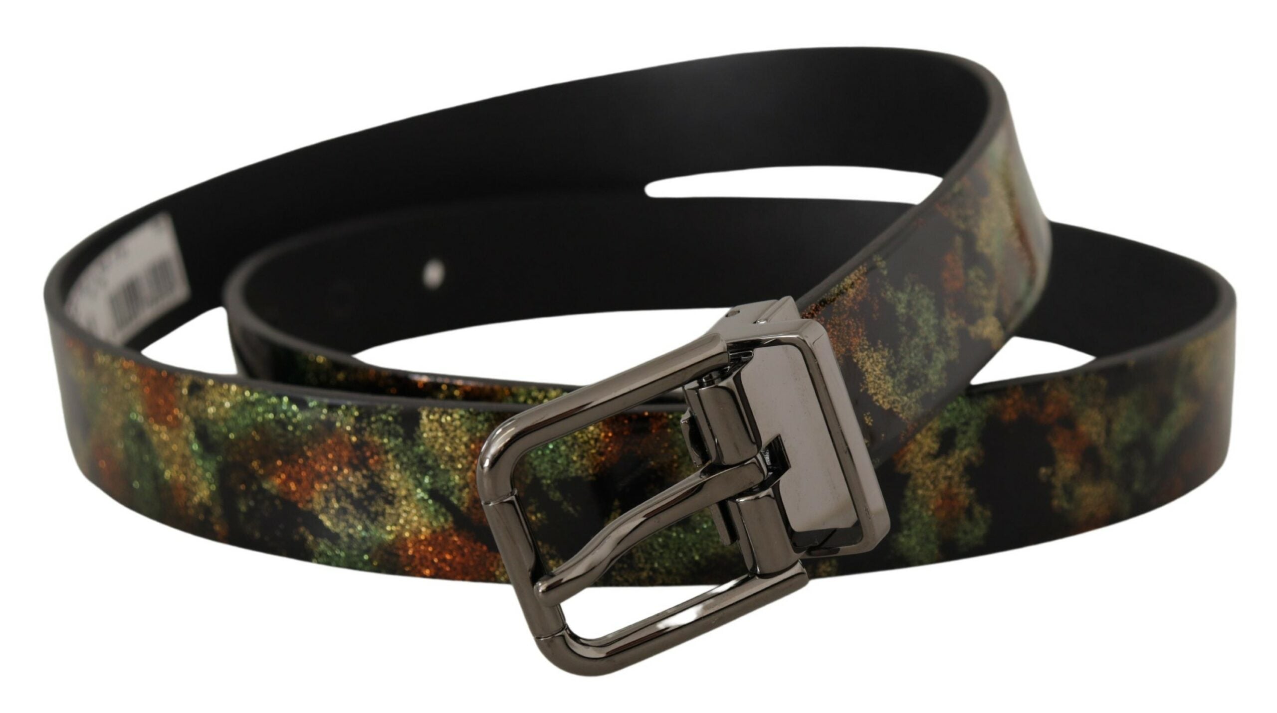 Dolce & Gabbana Black Glitter Leather Black Metal Buckle Belt-2