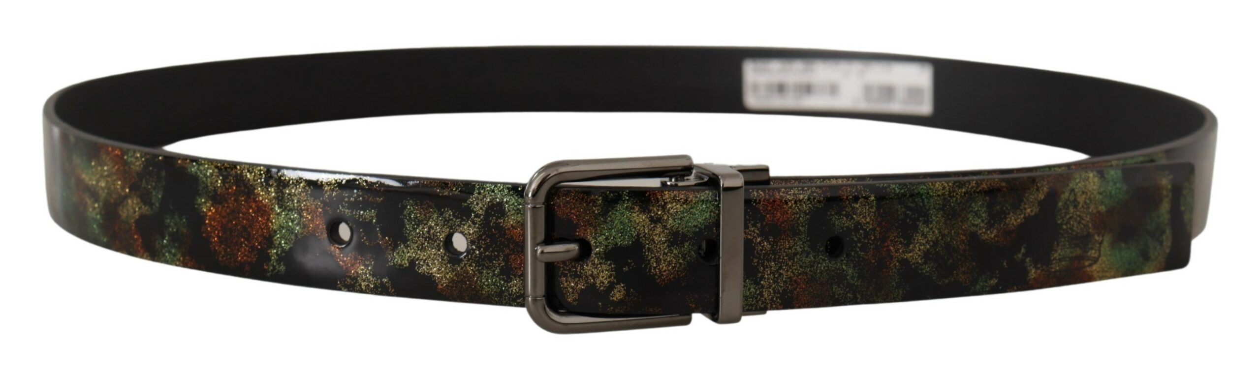 Dolce & Gabbana Black Glitter Leather Black Metal Buckle Belt-3