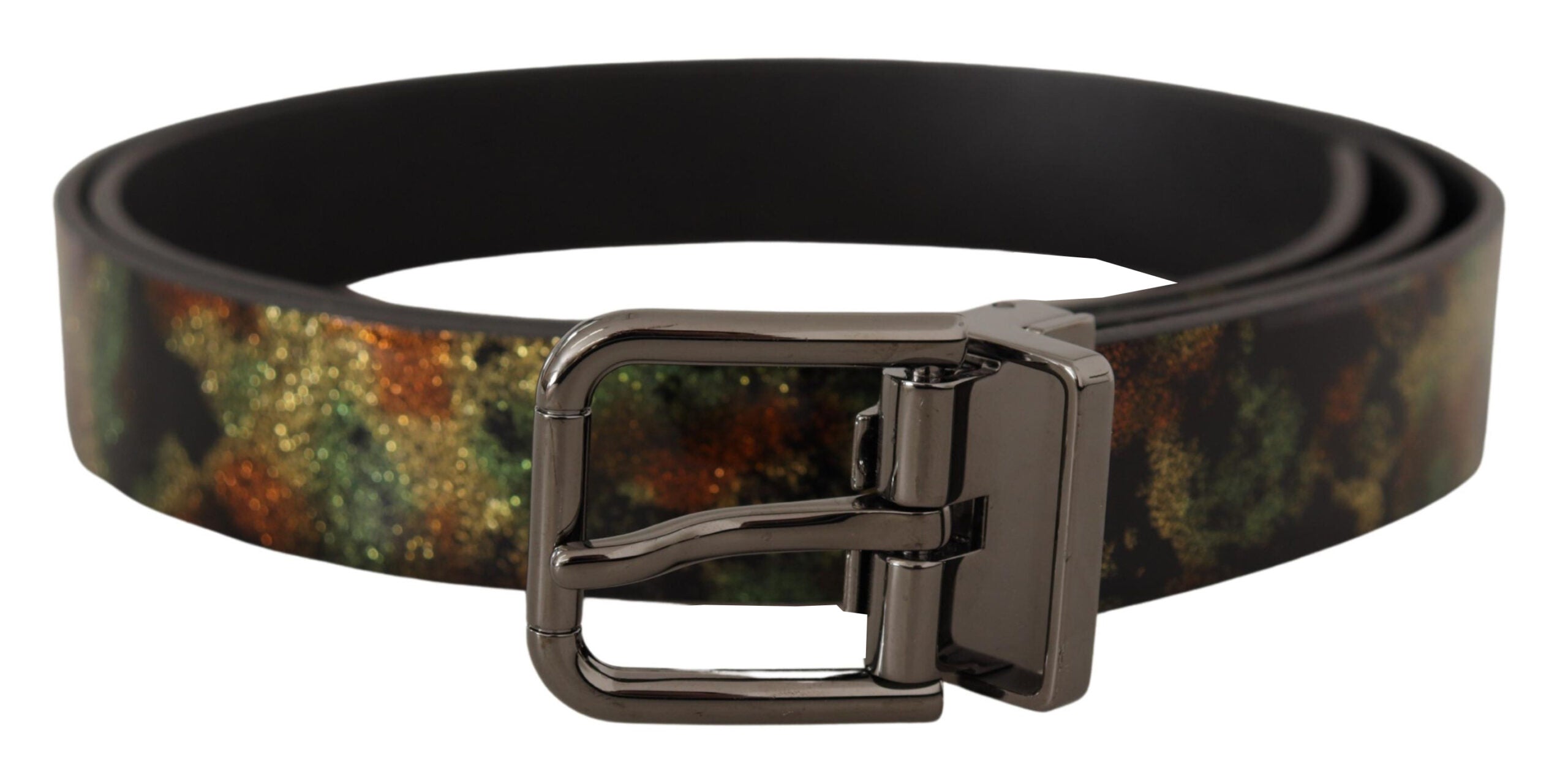 Dolce & Gabbana Black Glitter Leather Black Metal Buckle Belt-1