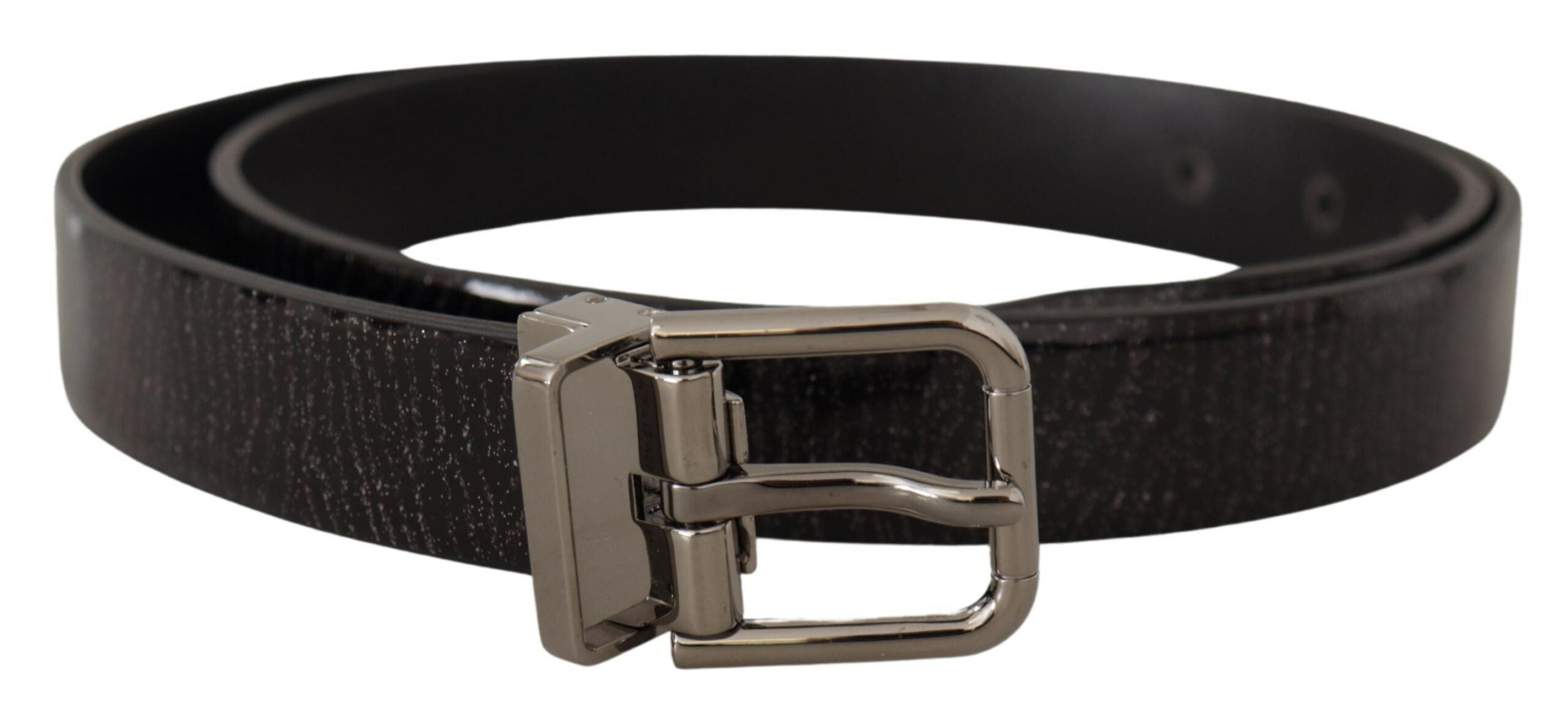 Dolce & Gabbana Schwarzes Leder Vernice Metallschnalle Gürtel-1