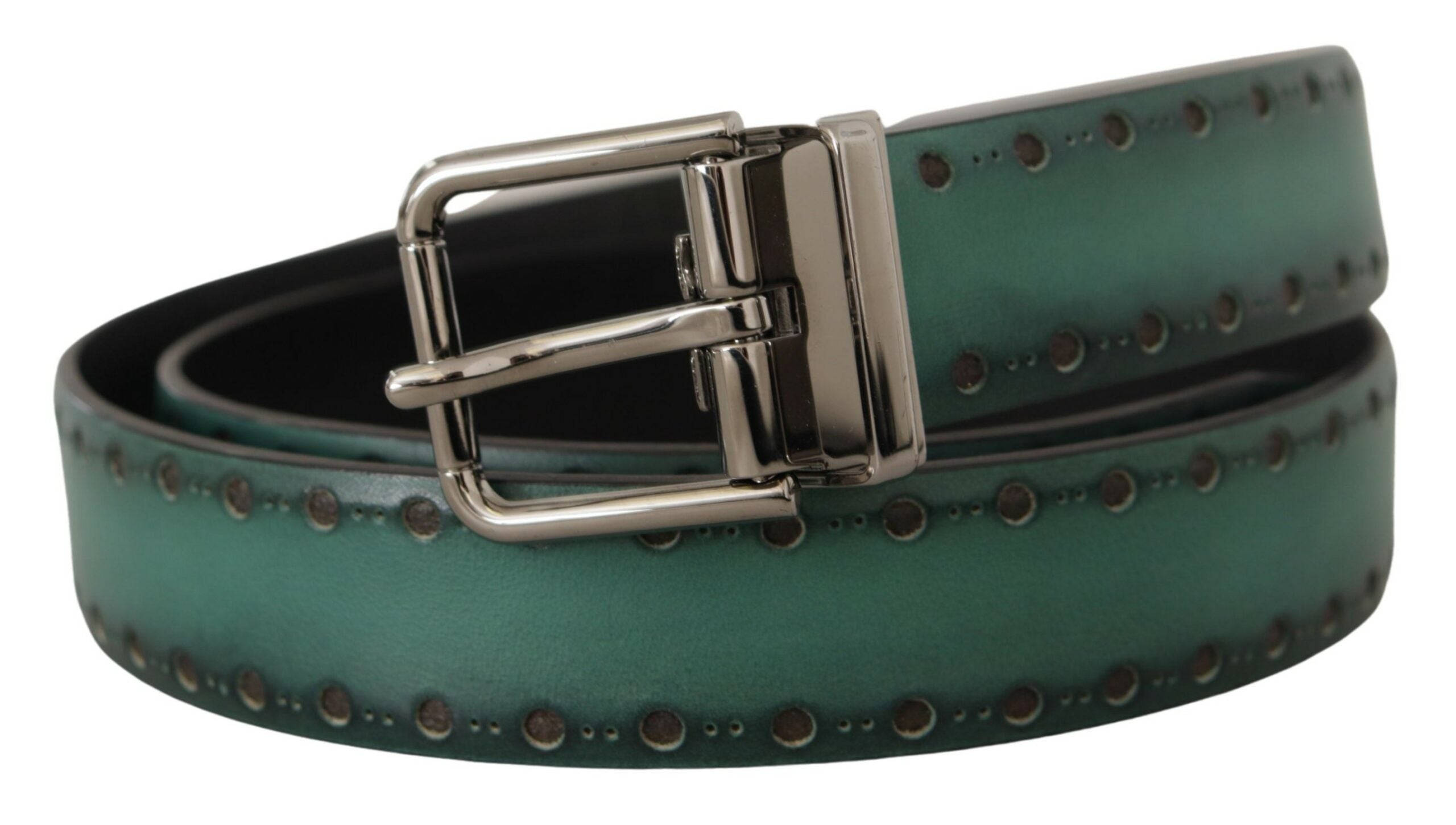 Dolce & Gabbana Grüner Giotto-Ledergürtel mit silberner Metallschnalle-2