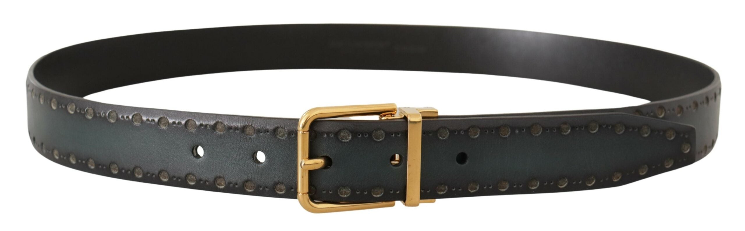 Dolce & Gabbana Green Perforated Leather Belt in Brass and Metal-3