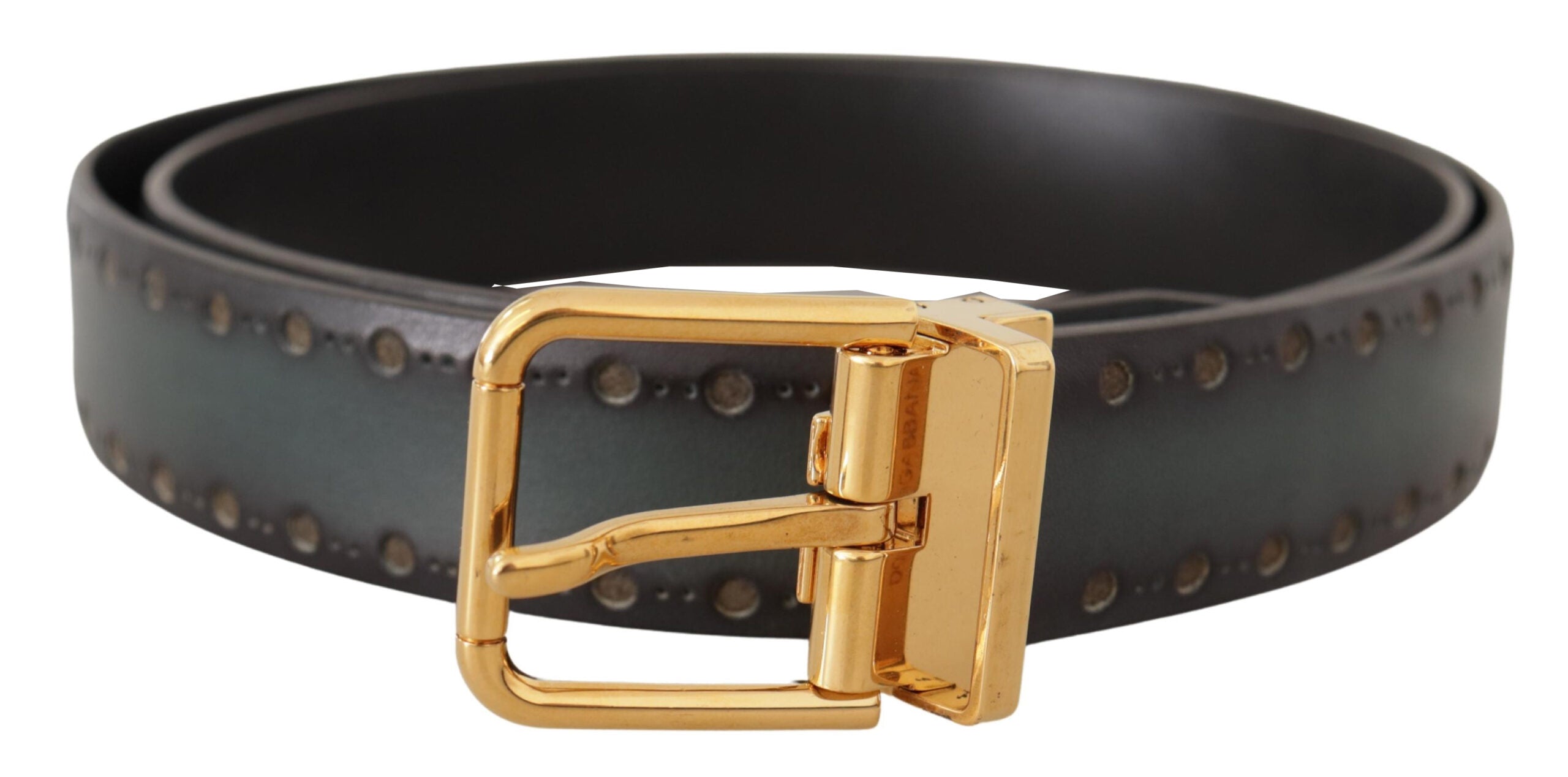 Dolce & Gabbana Green Perforated Leather Belt in Brass and Metal-1
