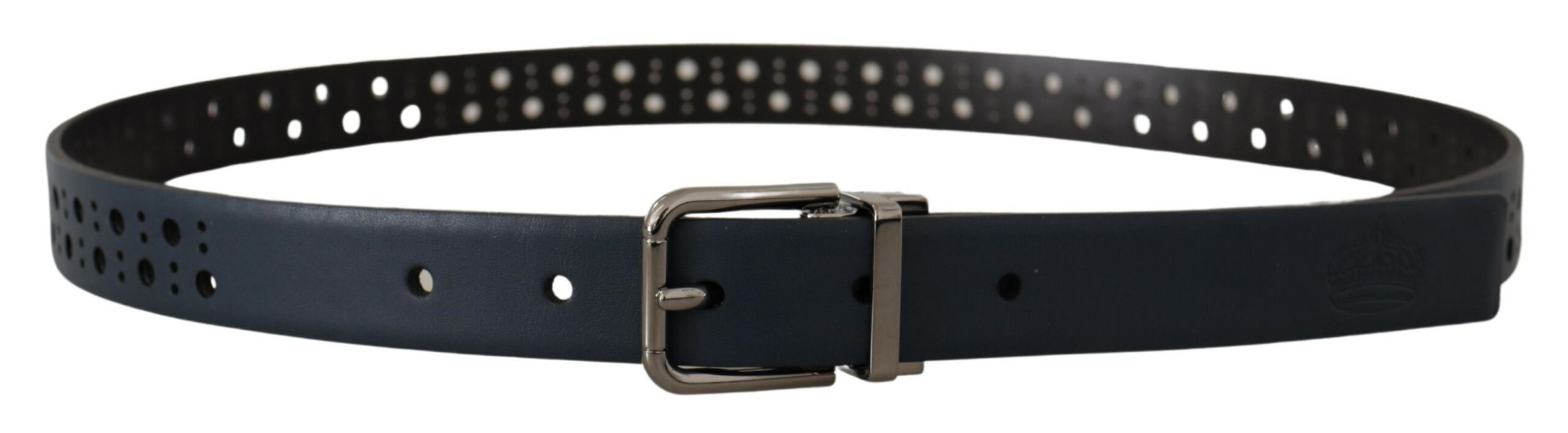 Dolce & Gabbana navy blue perforated leather belt with narrow metal buckle-3