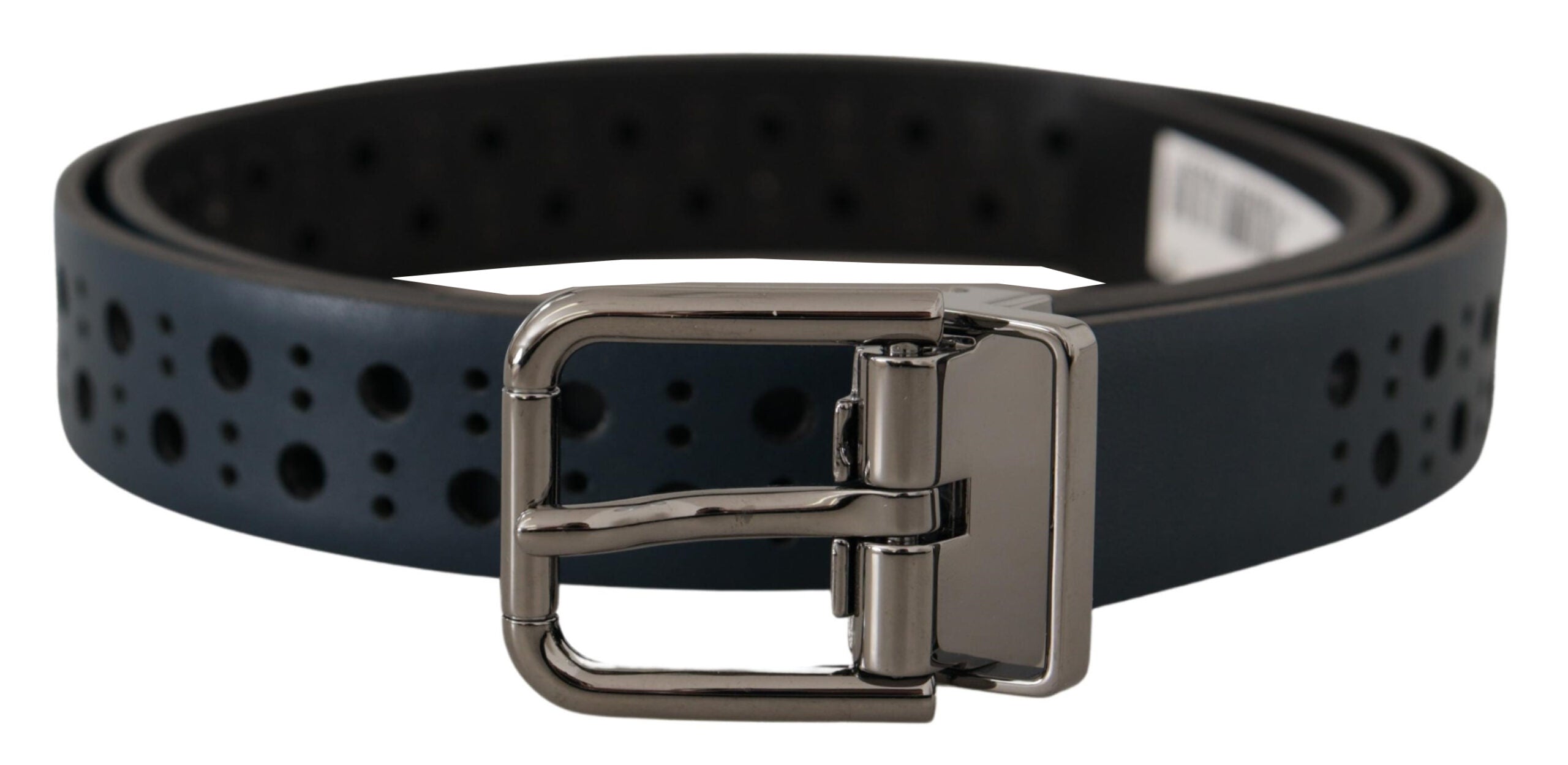 Dolce & Gabbana navy blue perforated leather belt with narrow metal buckle
