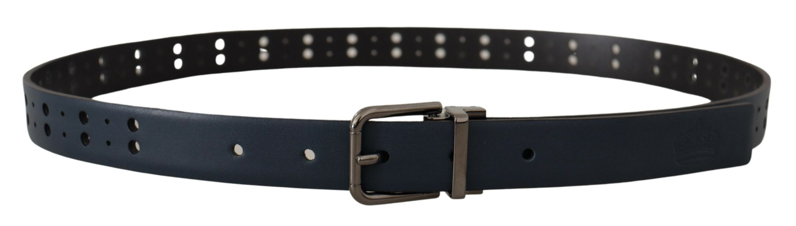 Dolce & Gabbana Blue Perforated Skinny Leather Belt with Metal Buckle-3