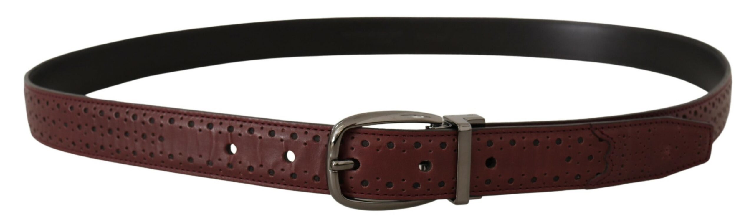 Cinturón Dolce & Gabbana de piel perforada marrón con hebilla metálica-2