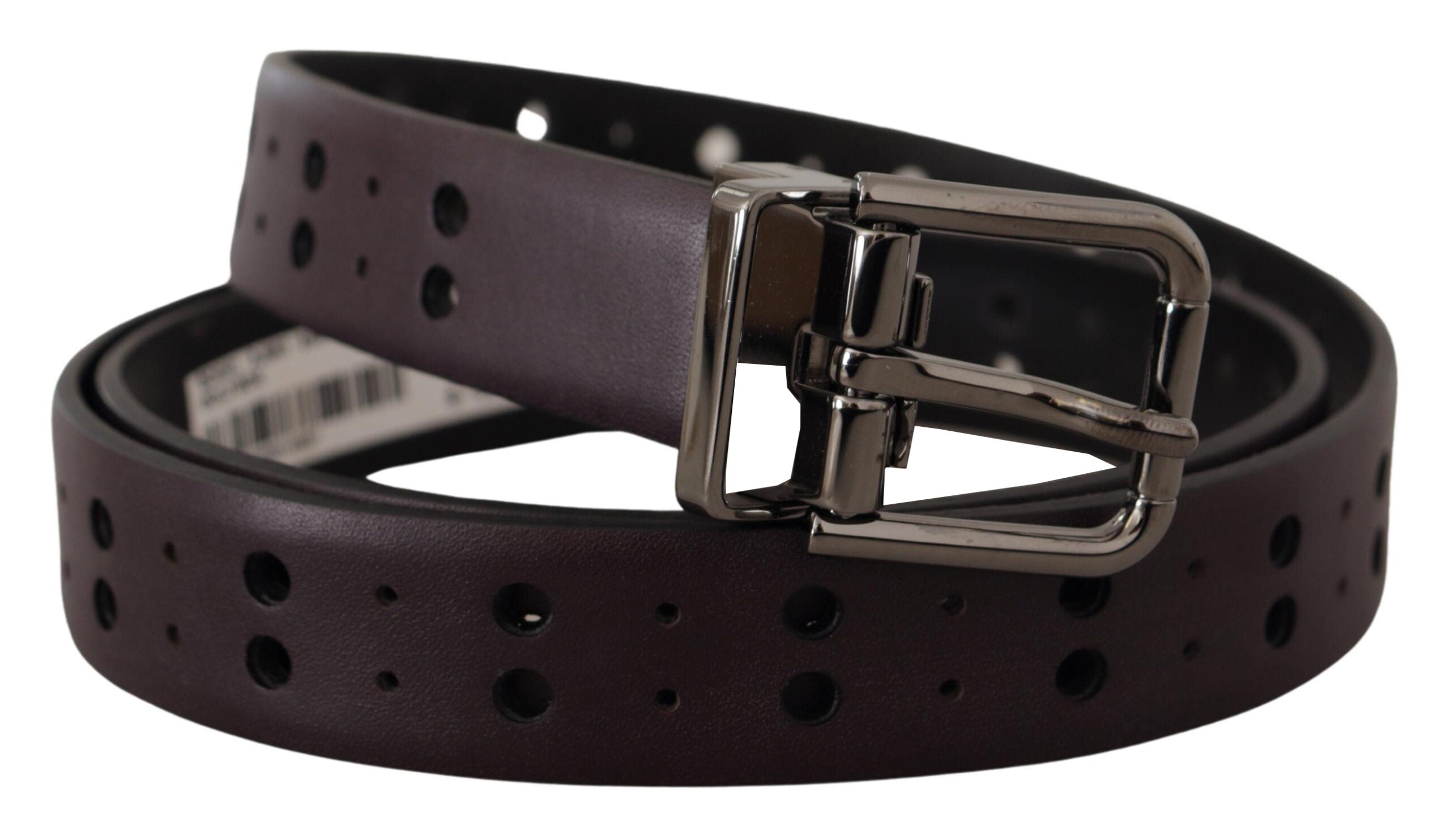 Dolce & Gabbana burgundy leather belt with perforated metal buckle-2