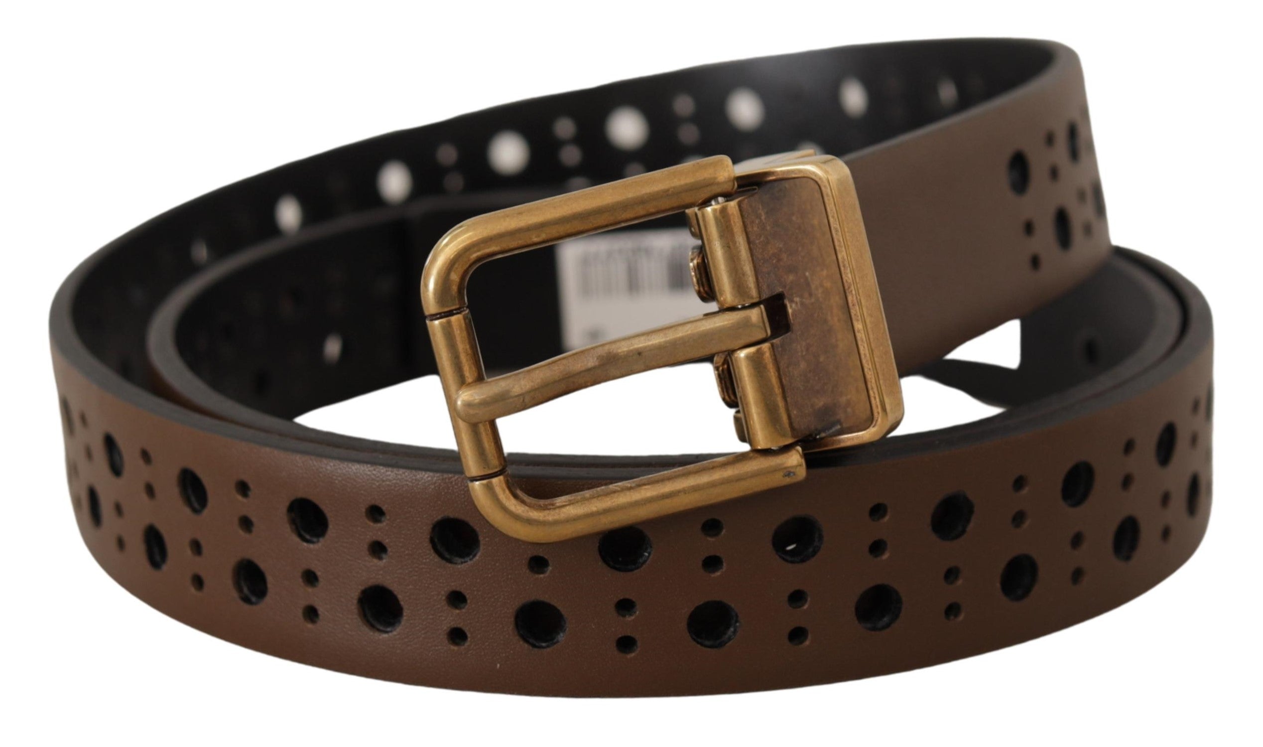 Dolce & Gabbana brown leather belt with perforated crown-2