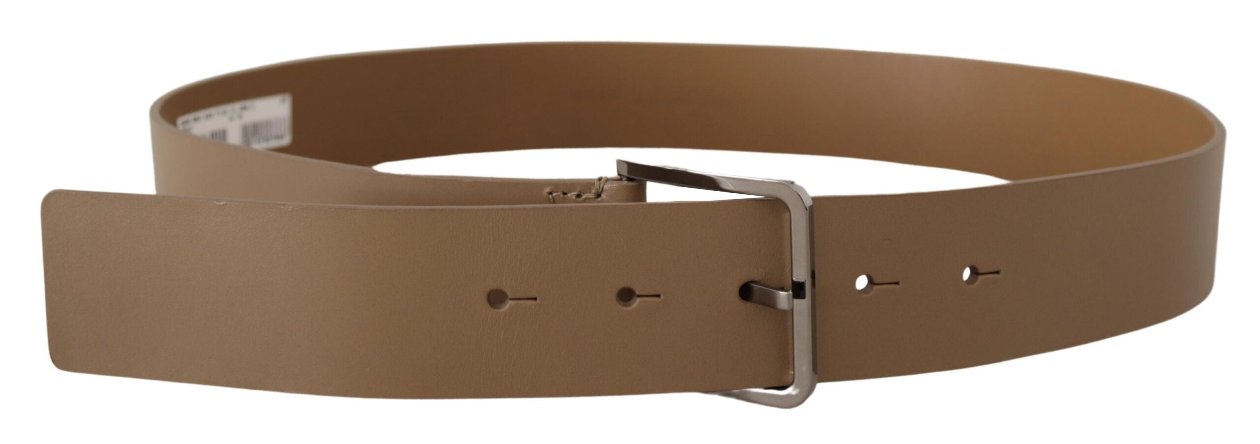 Dolce & Gabbana beige wide calfskin leather belt with silver metal-3