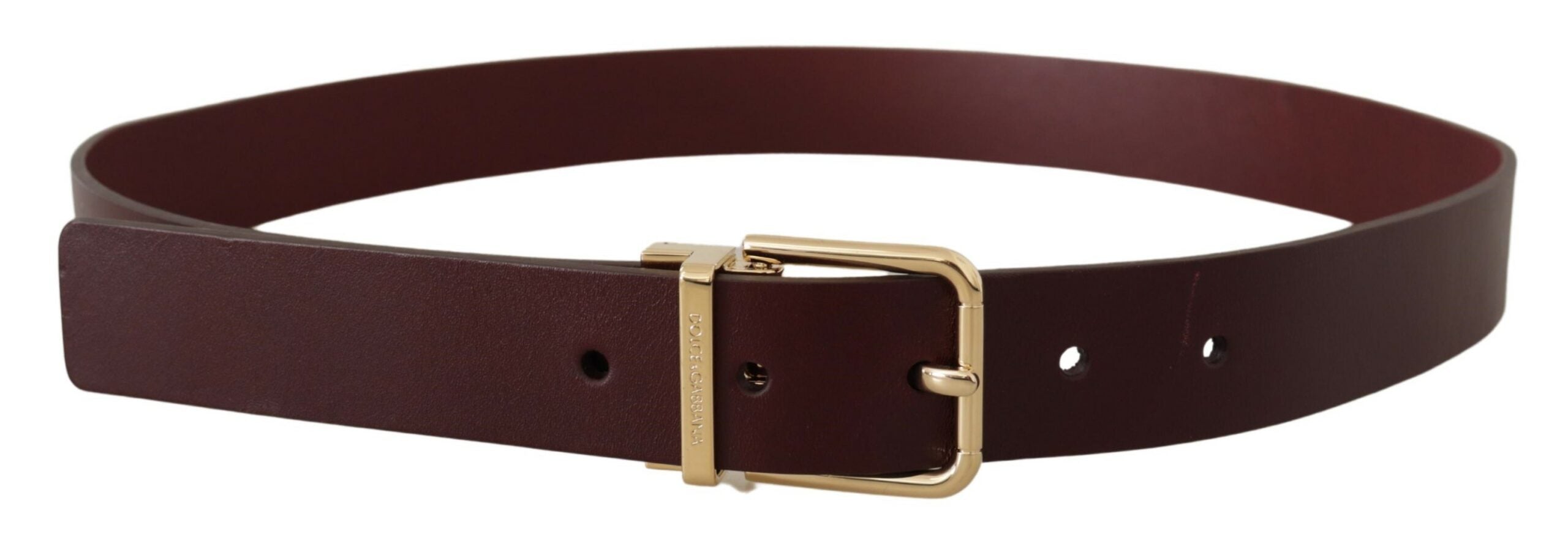 Dolce & Gabbana chestnut brown vitello leather belt with gold metal buckle-3