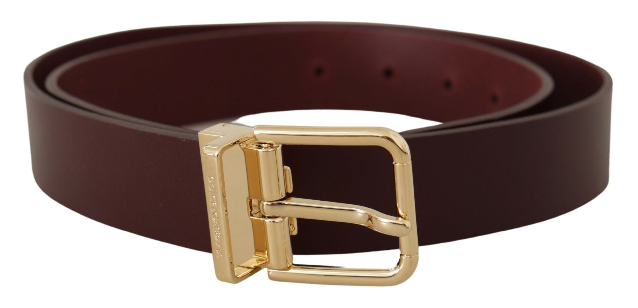 Dolce & Gabbana chestnut brown vitello leather belt with gold metal buckle-1