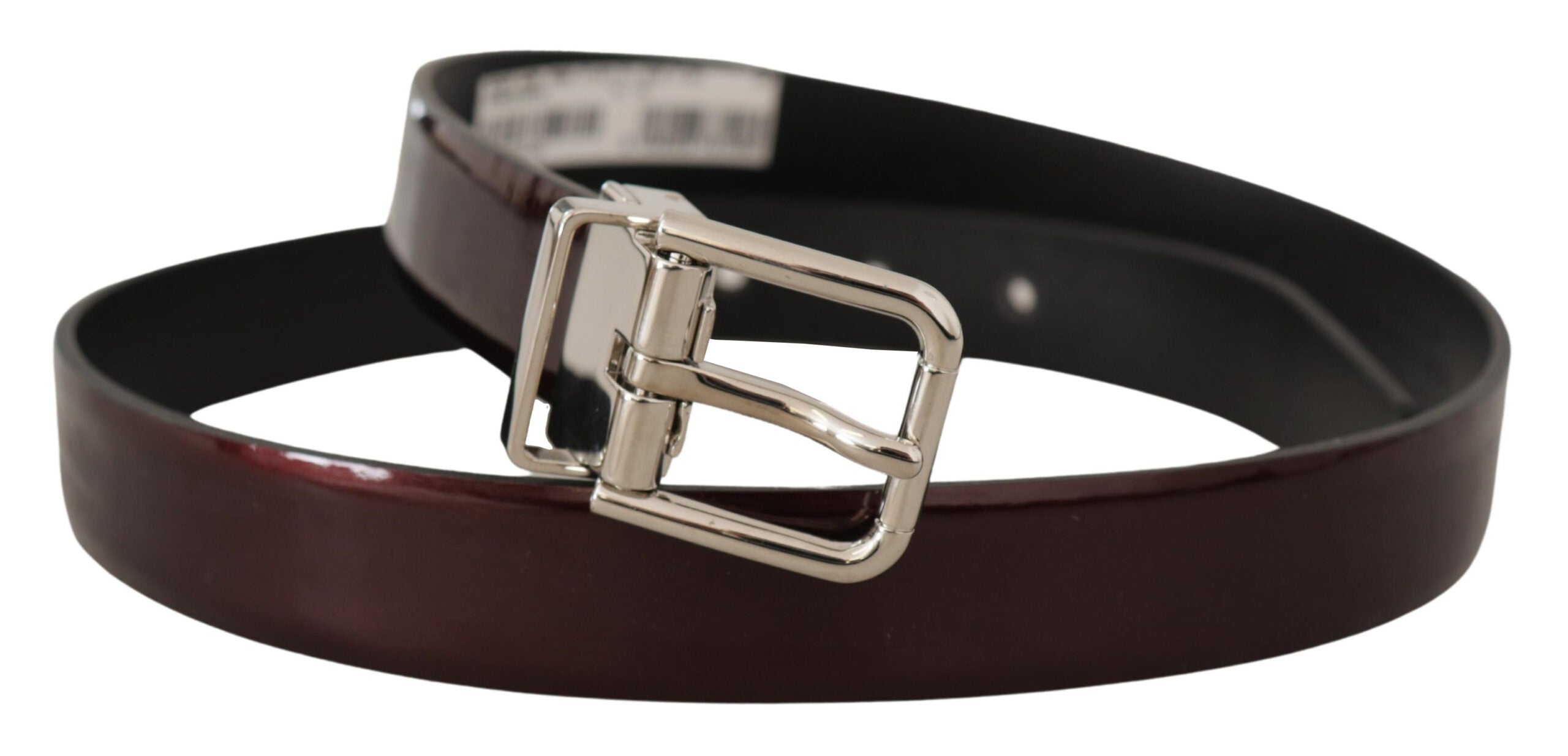 Dolce & Gabbana brown patent leather belt with silver metal buckle-2