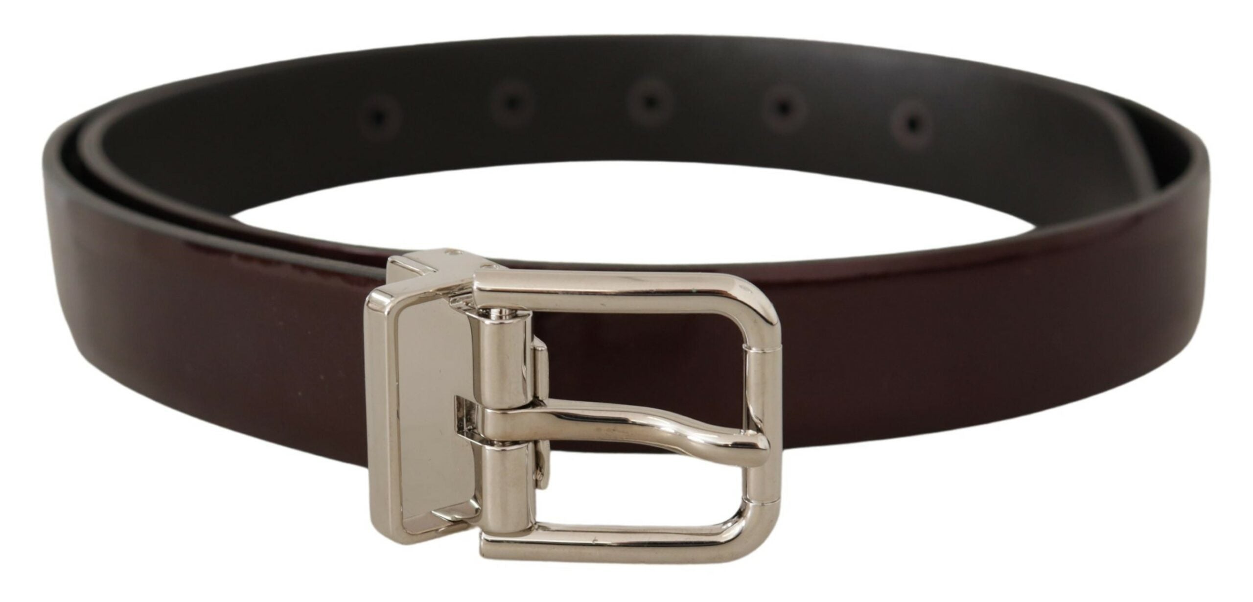 Dolce & Gabbana brown patent leather belt with silver metal buckle-1