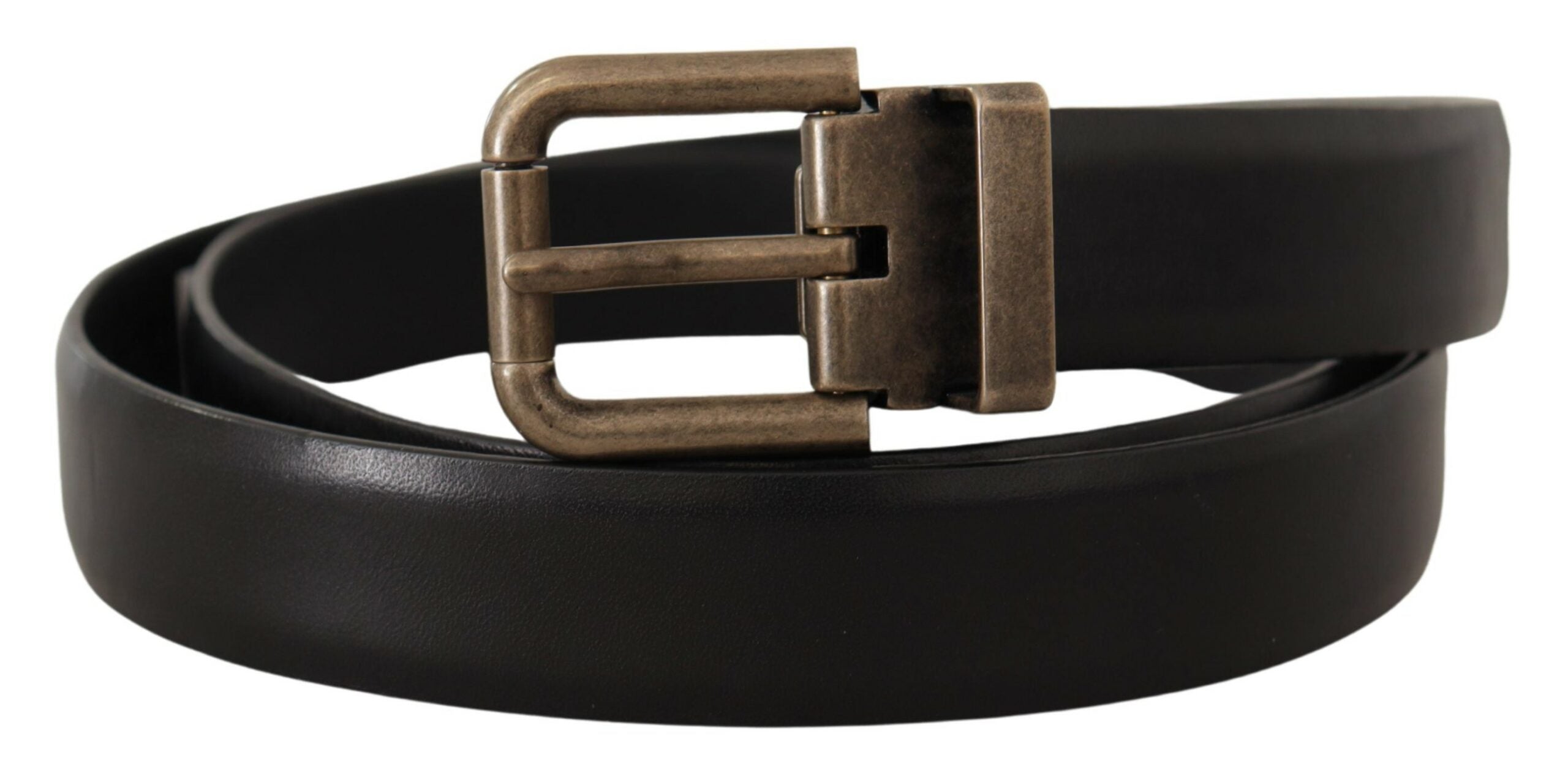 Cinturón Dolce & Gabbana de piel de becerro negra con hebilla de caja de latón cepillado-2