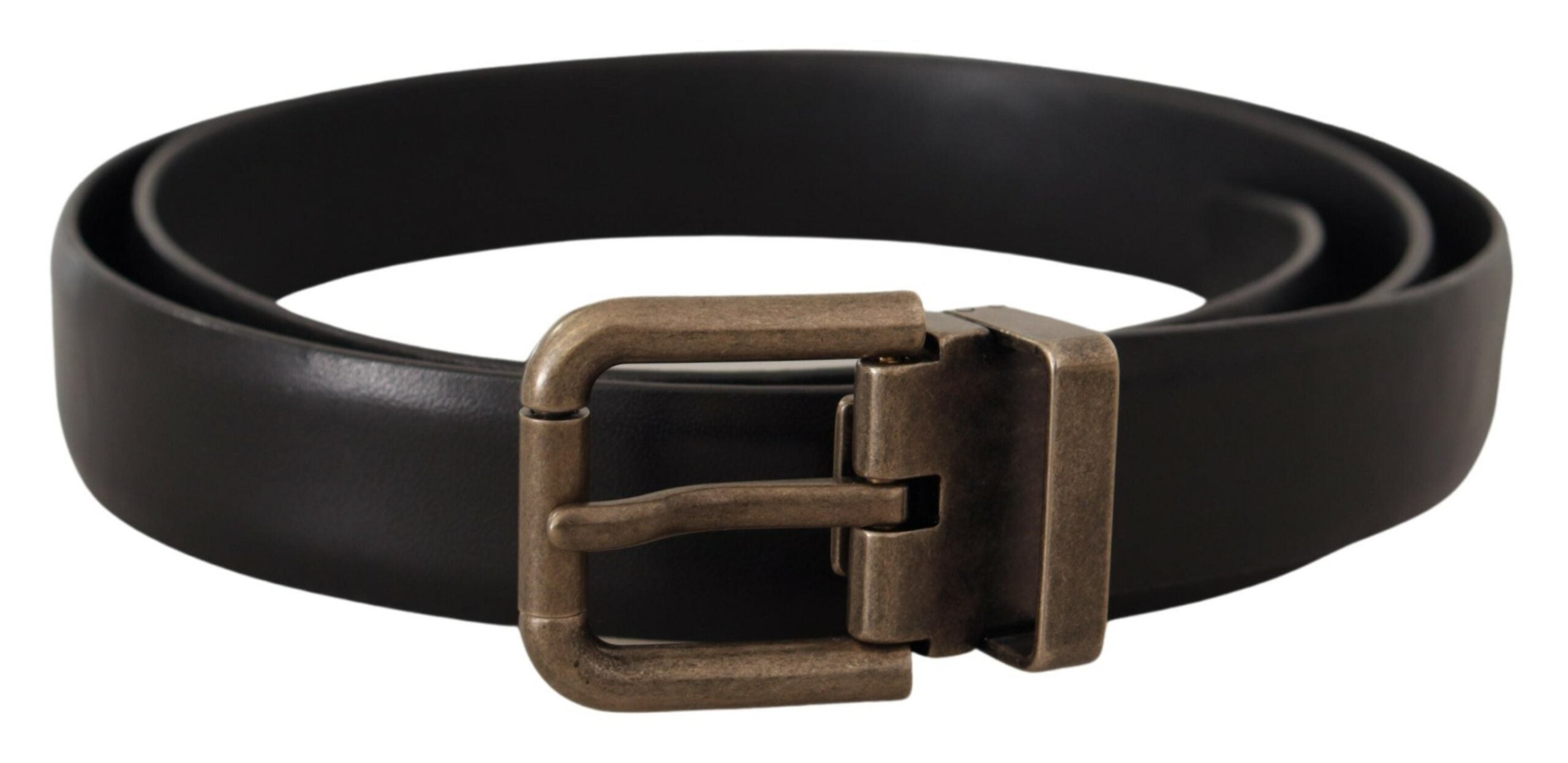 Cinturón Dolce & Gabbana de piel de becerro negra con hebilla de caja de latón cepillado-1