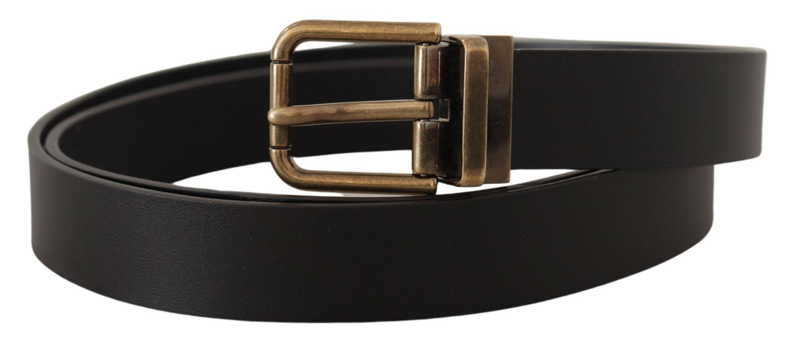Dolce & Gabbana Black Leather Brass Metal Box Buckle Belt-2
