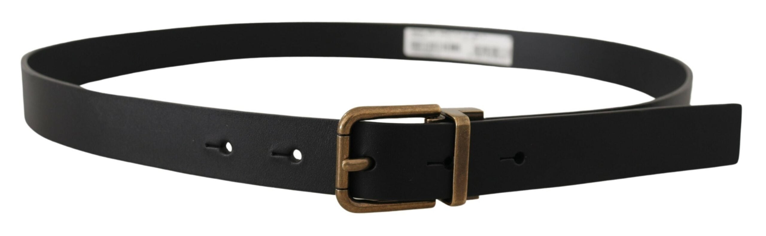 Dolce & Gabbana Black Leather Brass Metal Box Buckle Belt-3
