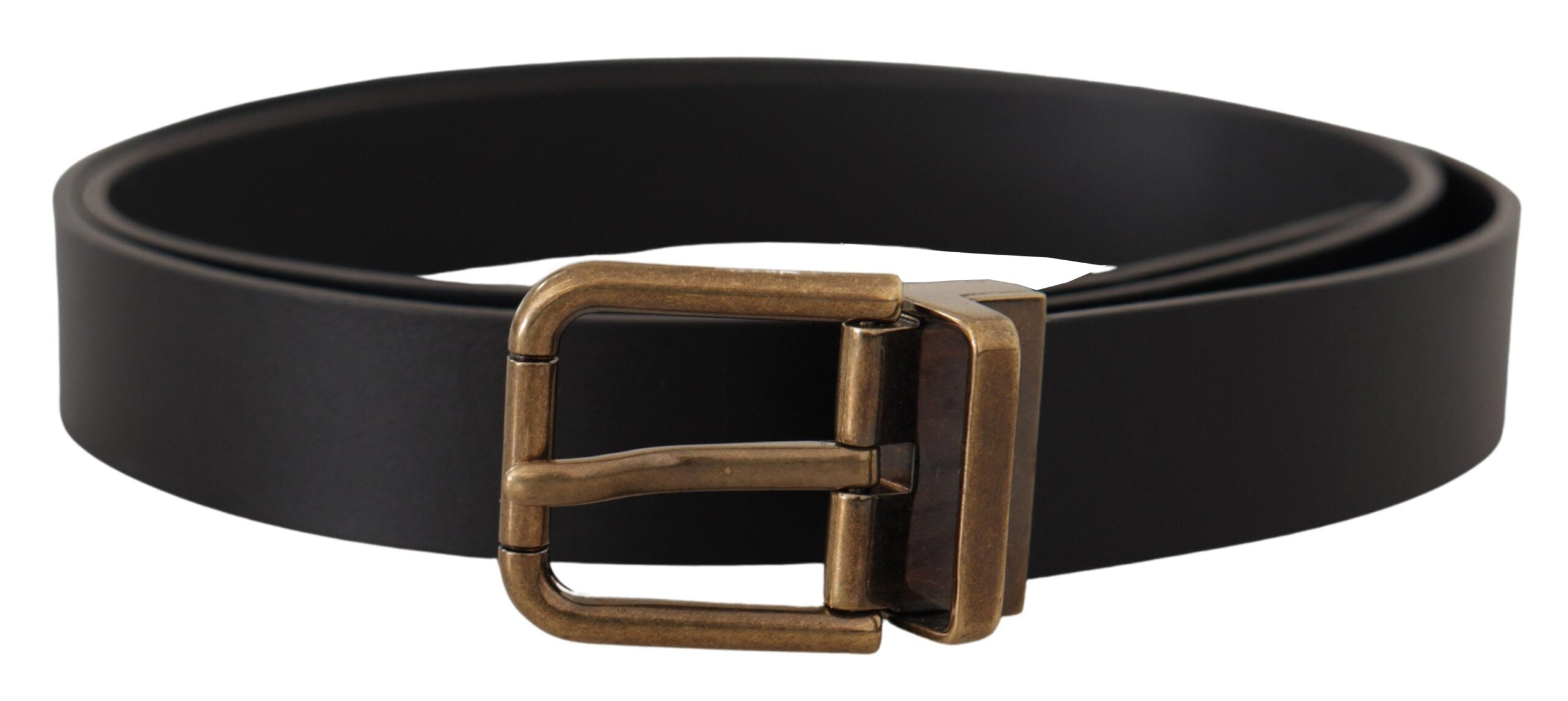 Dolce & Gabbana Black Leather Brass Metal Box Buckle Belt-1