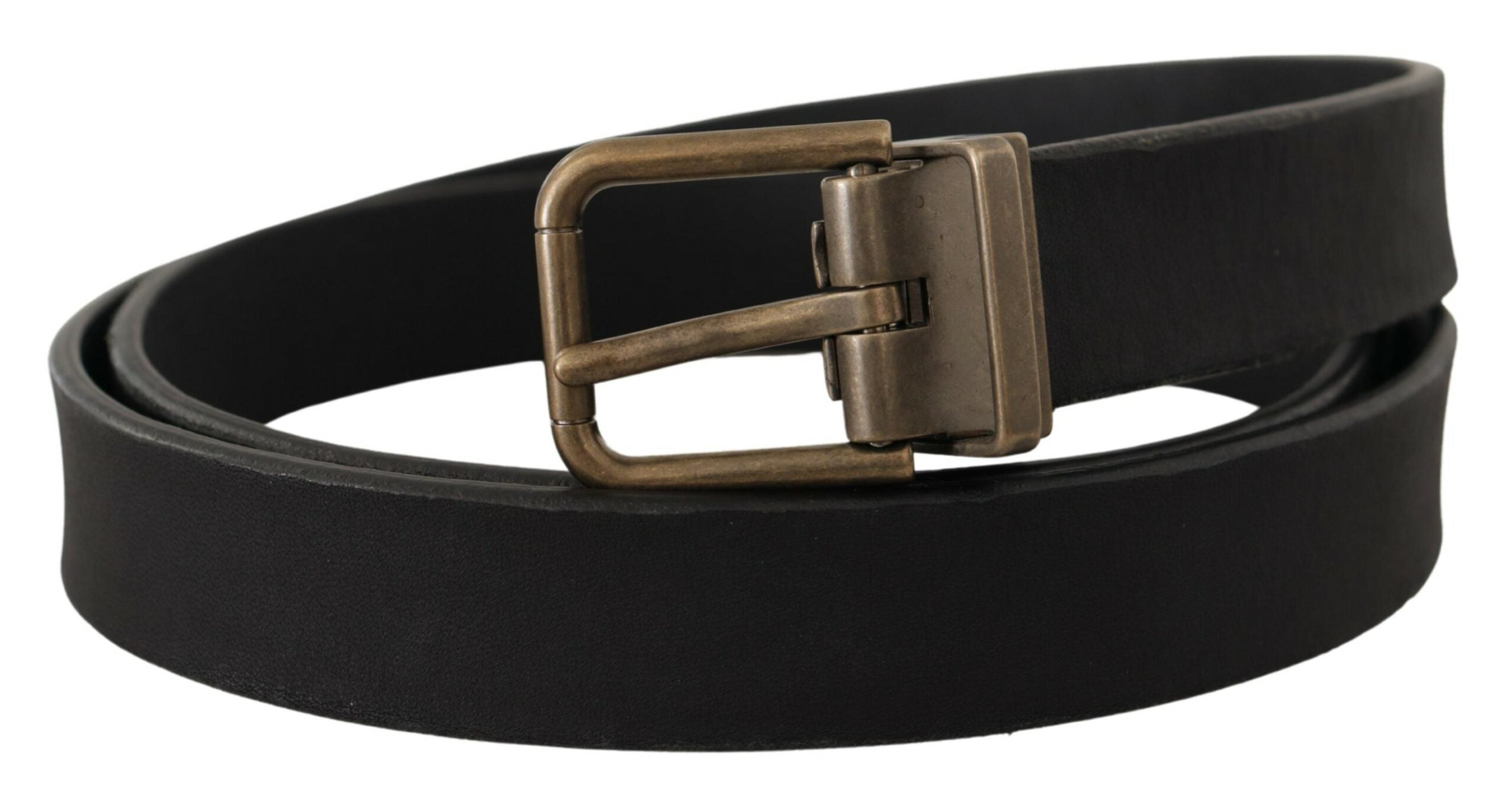 Dolce & Gabbana Schwarzes Leder Messing Metall Maserung Schnalle Klassischer Gürtel-2