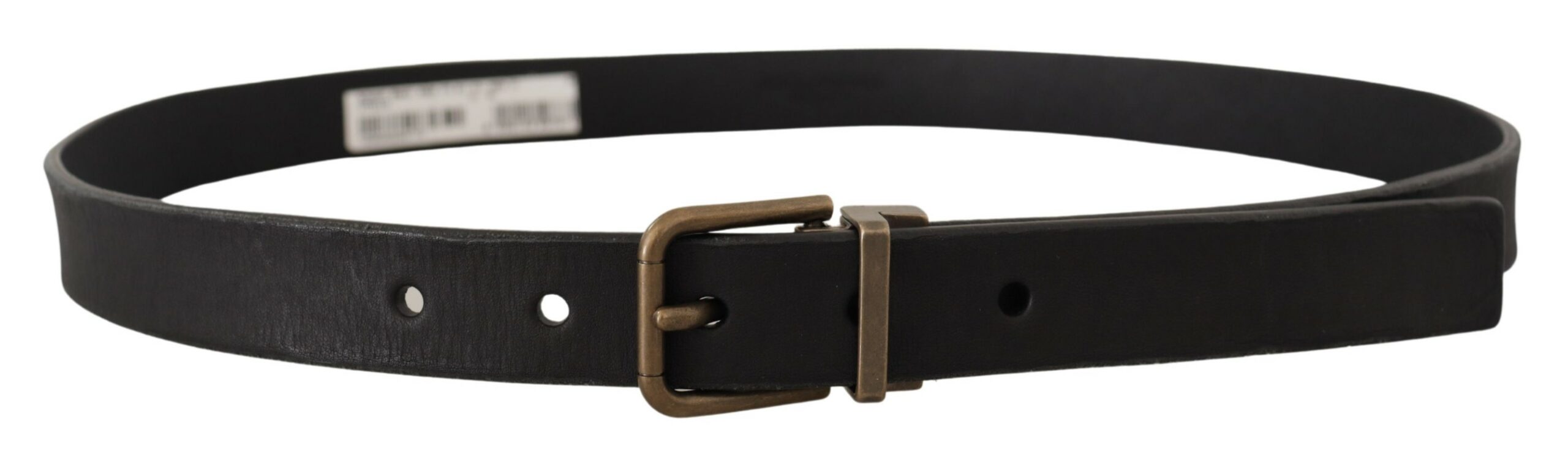 Dolce & Gabbana Schwarzes Leder Messing Metall Maserung Schnalle Klassischer Gürtel-3