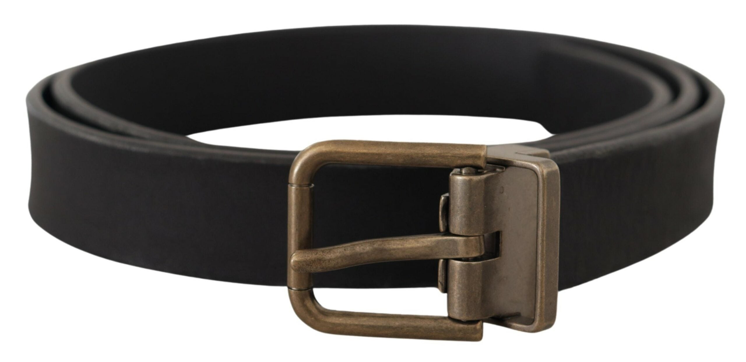 Dolce & Gabbana Schwarzes Leder Messing Metall Maserung Schnalle Klassischer Gürtel-1