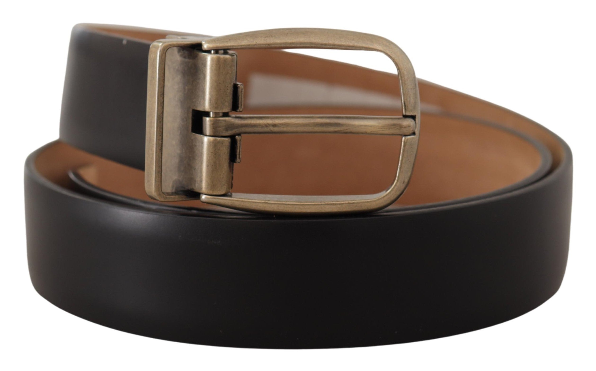 Dolce & Gabbana Schwarz Braun Backend Leder Vintage Metallschnalle Gürtel-2