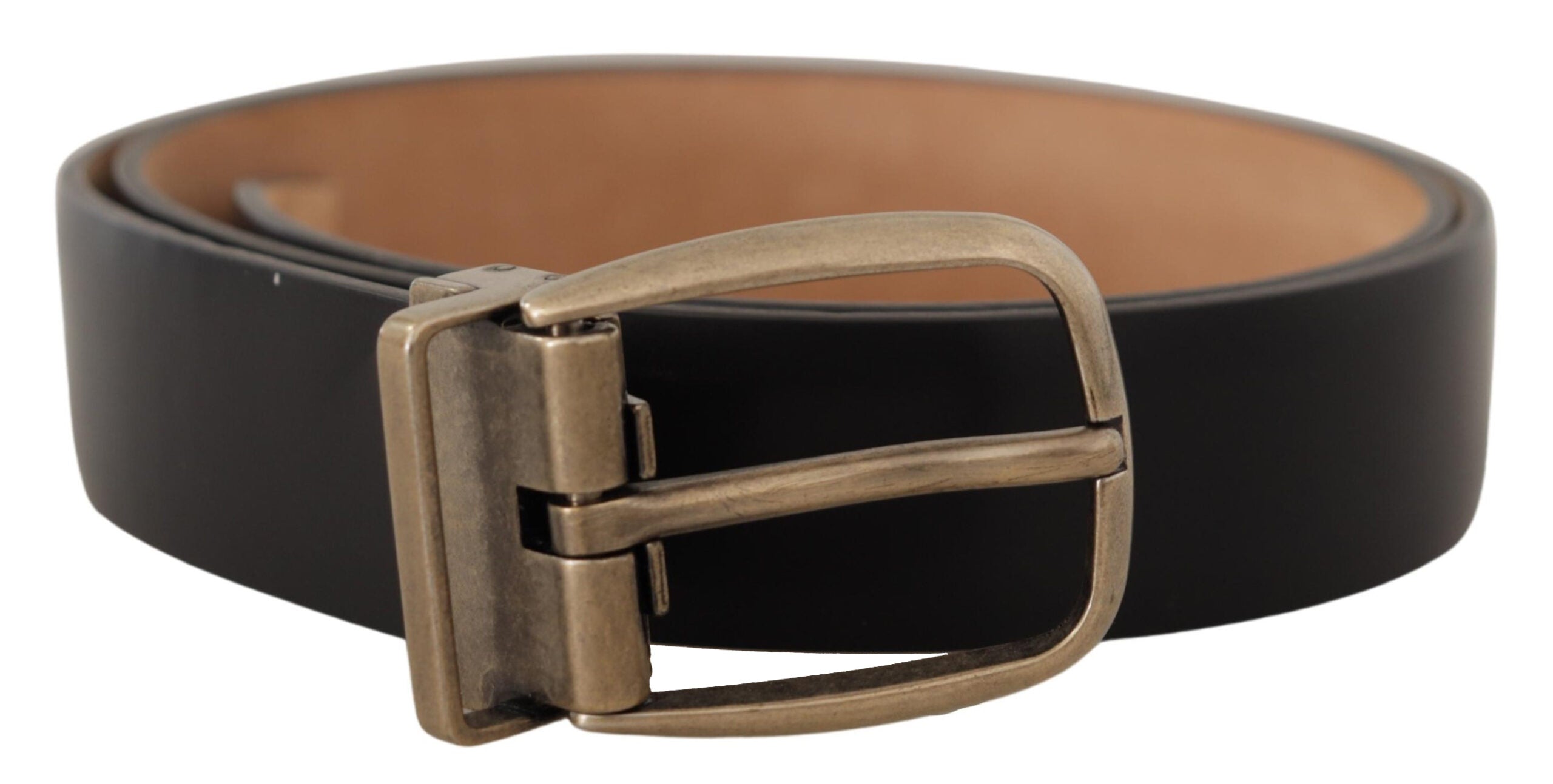 Dolce & Gabbana Black Brown Backed Leather Vintage Metal Buckle Belt