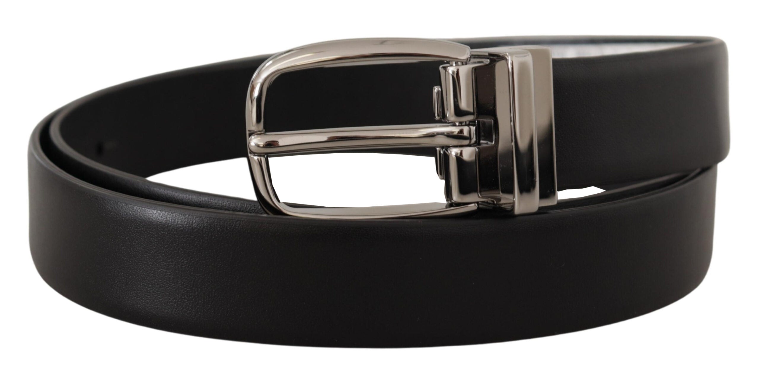 Dolce & Gabbana Black Leather Silver Metal Chrome Logo Buckle Belt-2