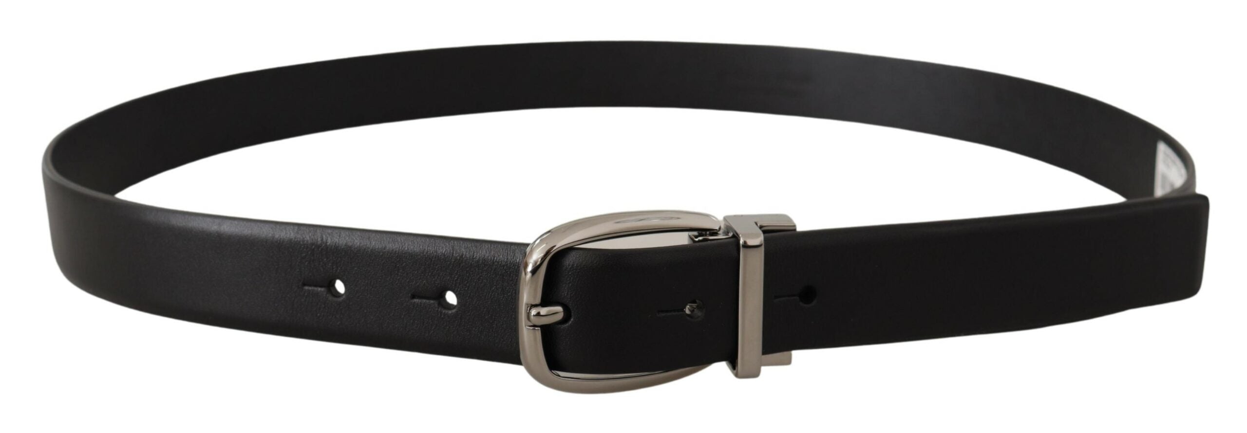 Dolce & Gabbana Black Leather Silver Metal Chrome Logo Buckle Belt-3