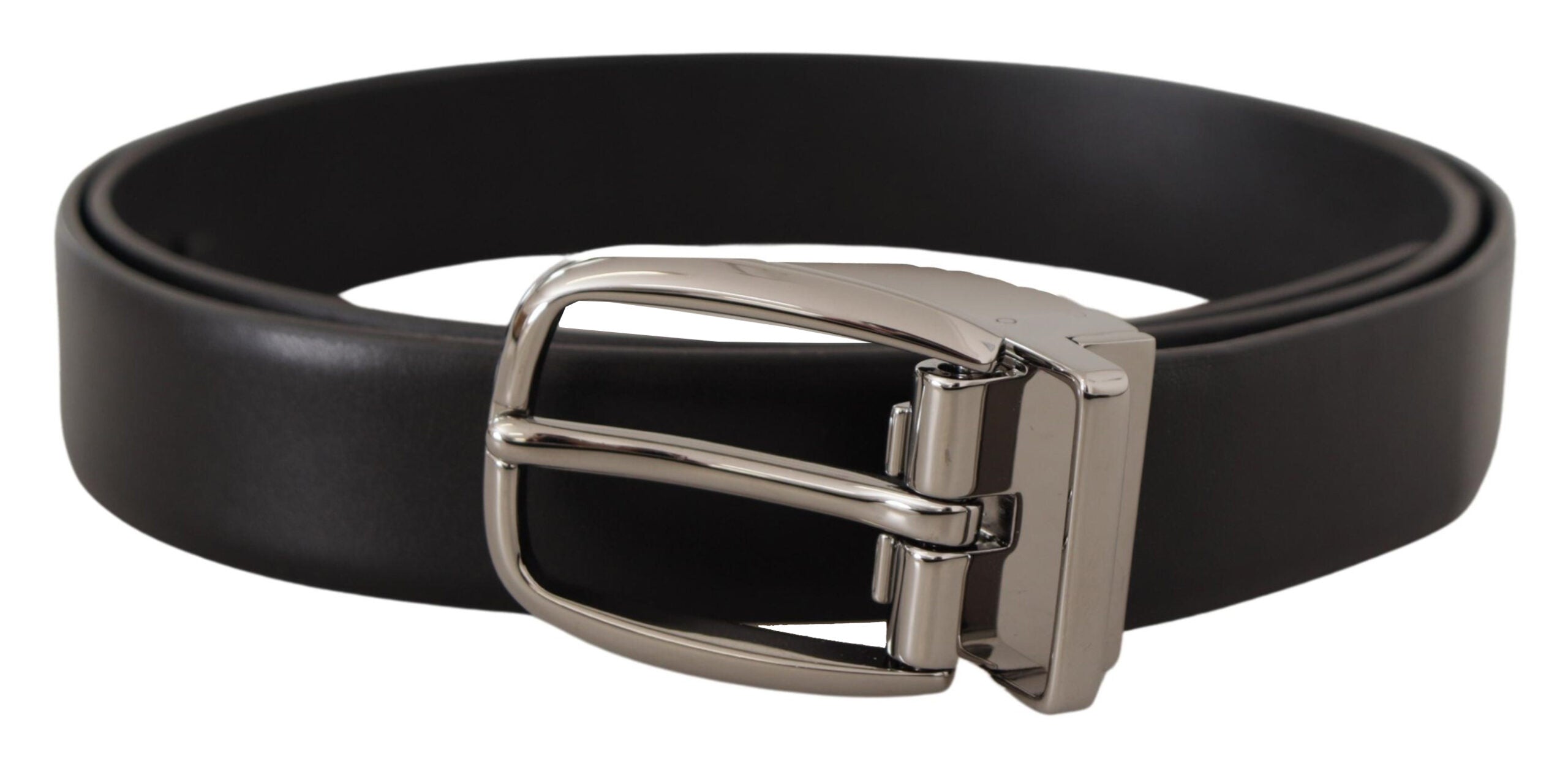 Dolce & Gabbana Black Leather Silver Metal Chrome Logo Buckle Belt-1