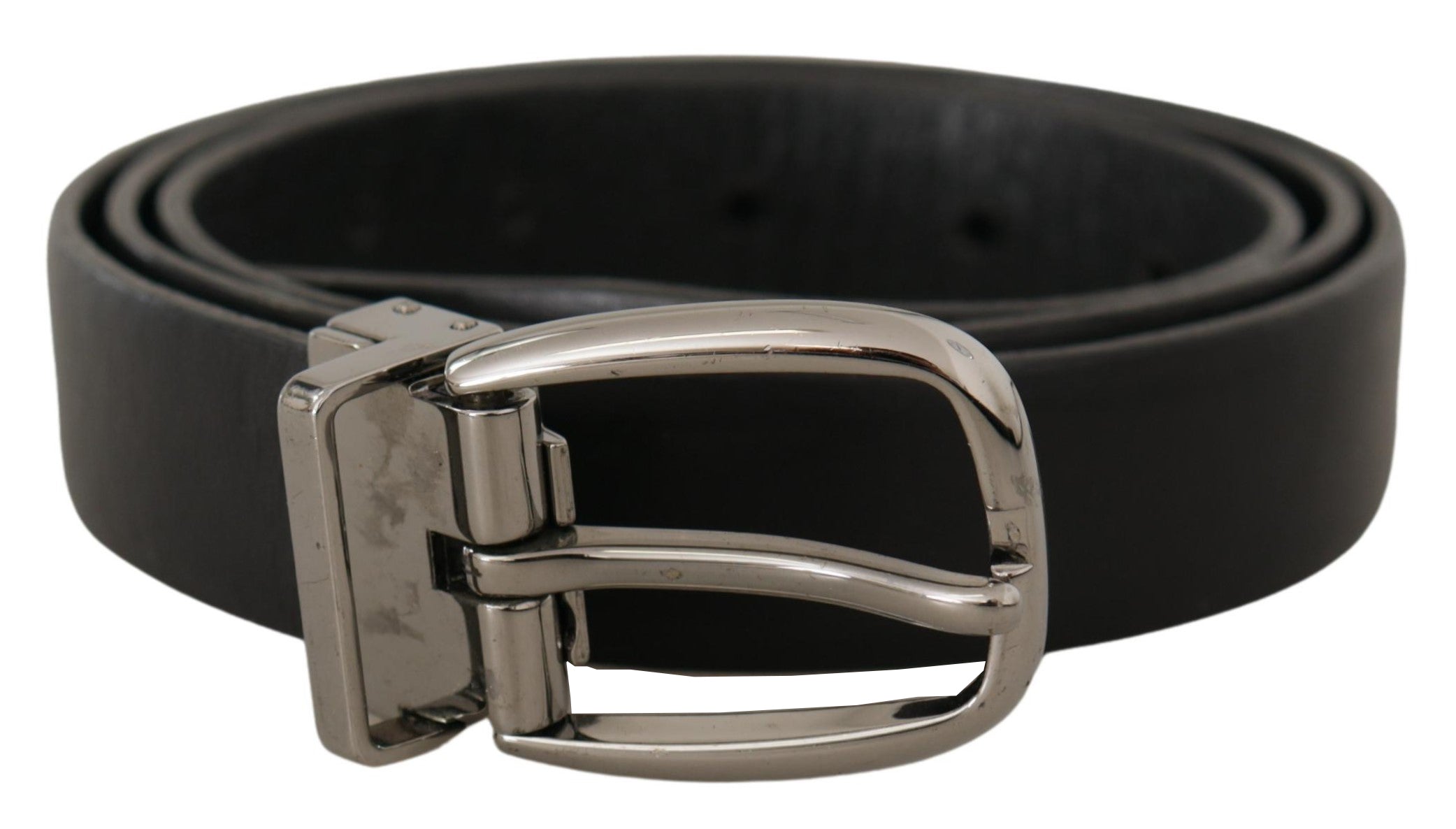 Dolce & Gabbana Schwarzer Leder Chrom Logo Metallschnalle Gürtel-1