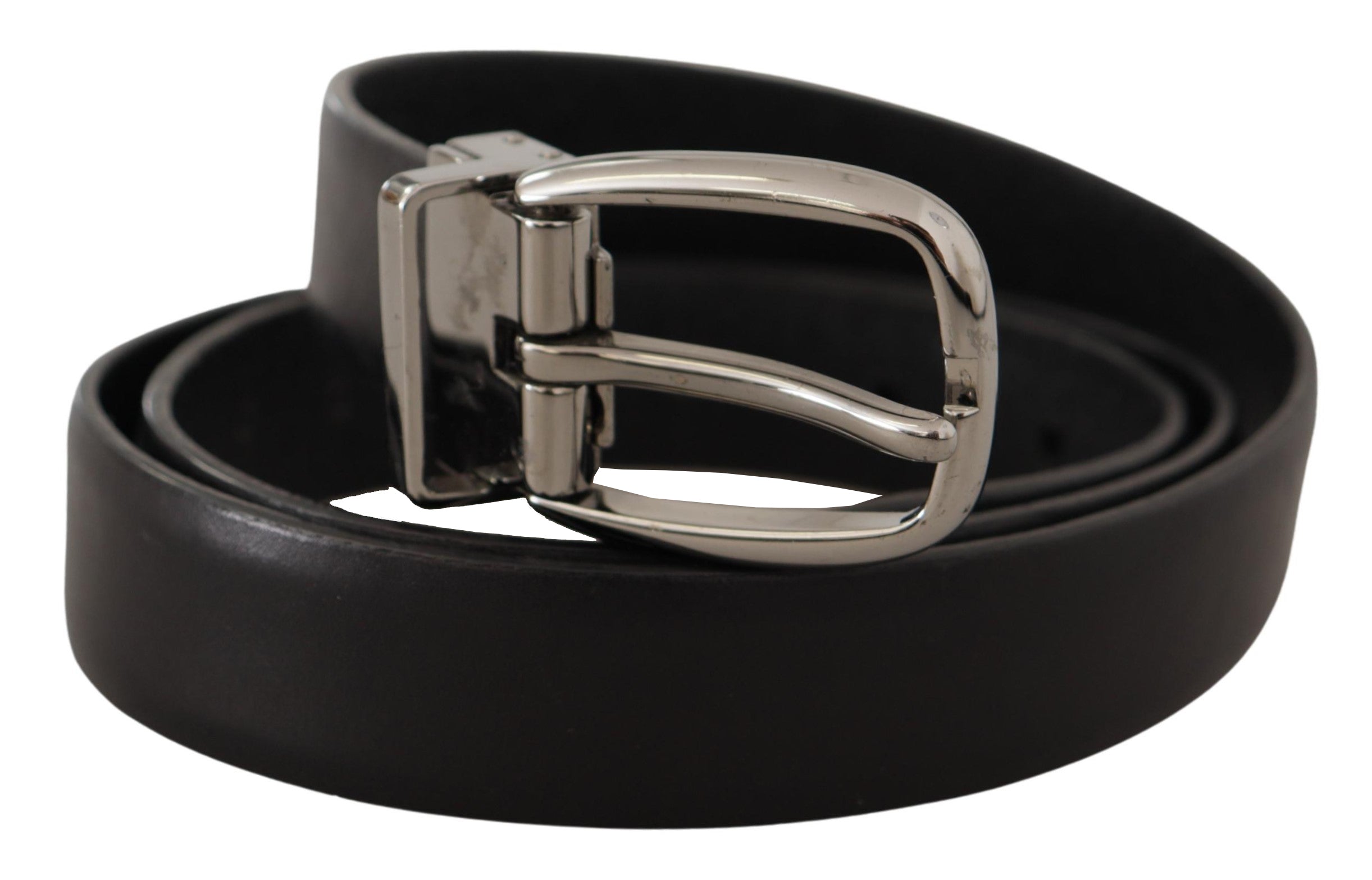 Dolce & Gabbana Schwarzer Leder Chrom Logo Metallschnalle Gürtel-3