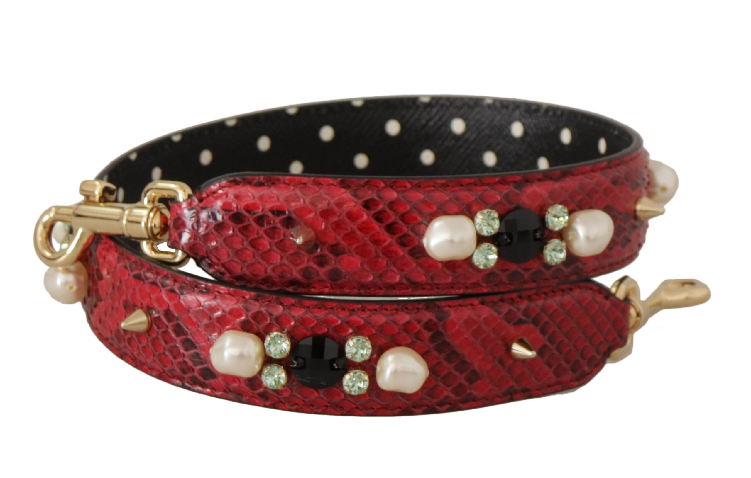 Bolso Dolce & Gabbana de piel exótica roja con correa de hombro con cristales-2
