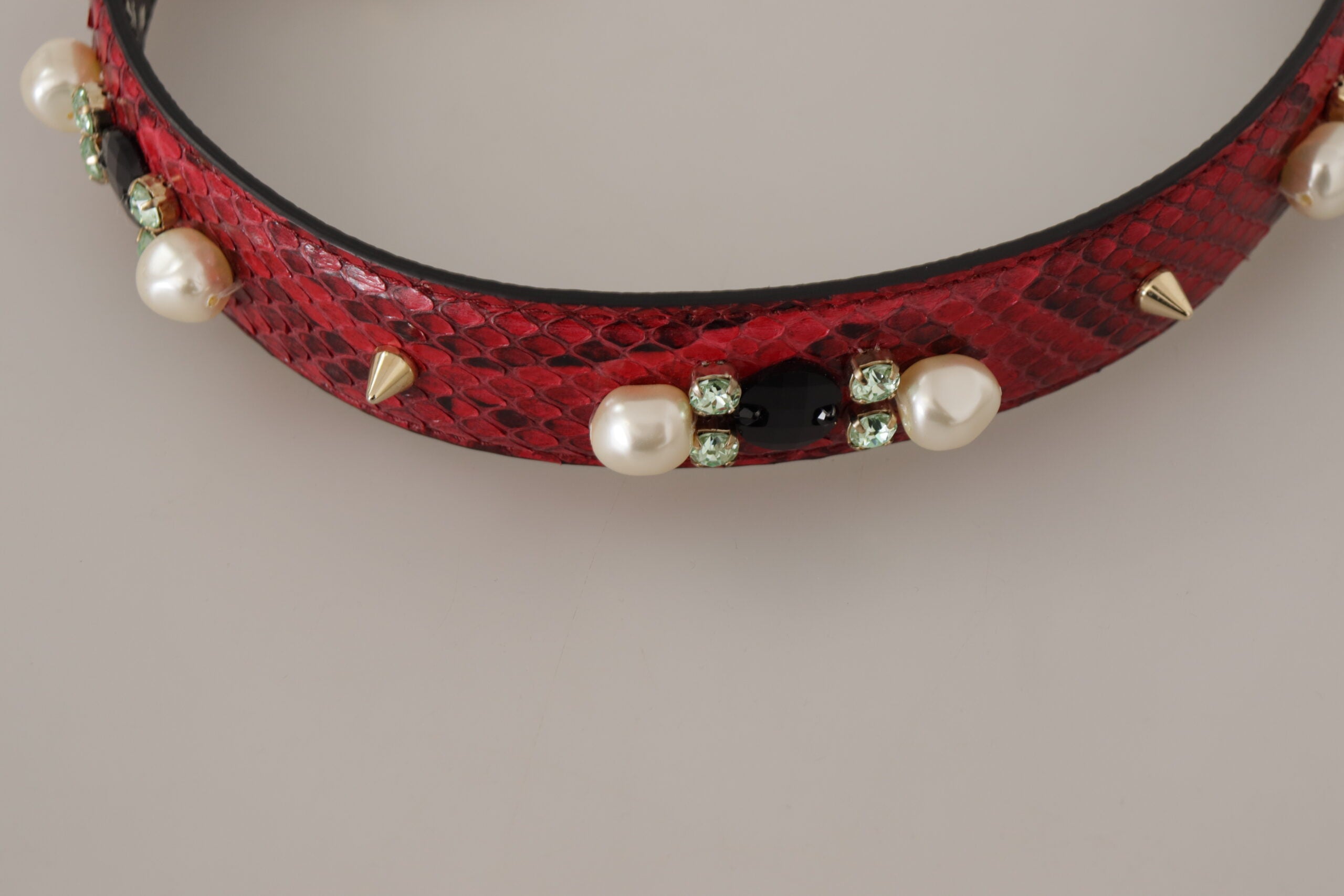 Bolso Dolce & Gabbana de piel exótica roja con correa de hombro con cristales-4