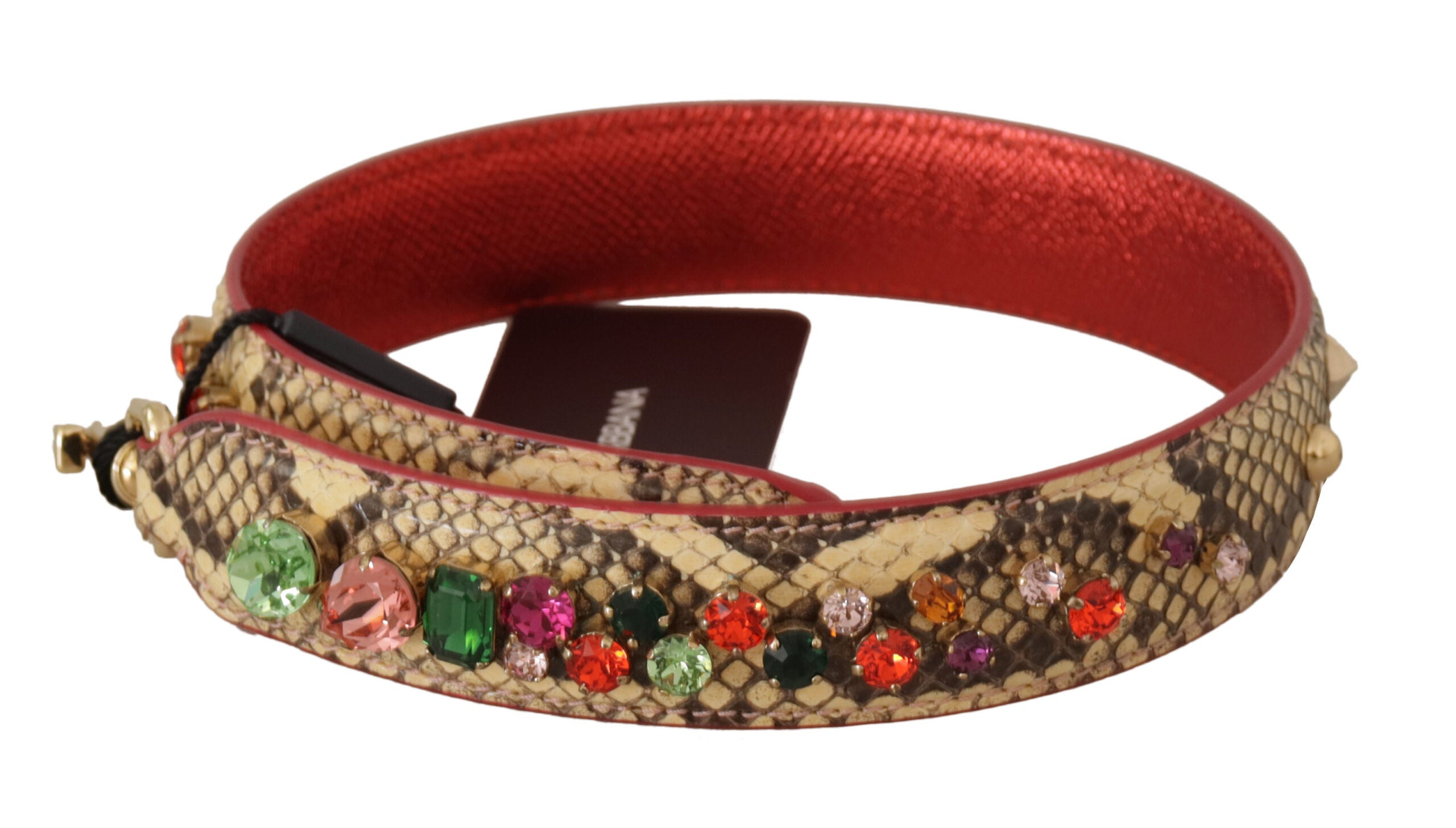 Dolce & Gabbana Beige Exotic Leather Crystals Schulterriemen-2