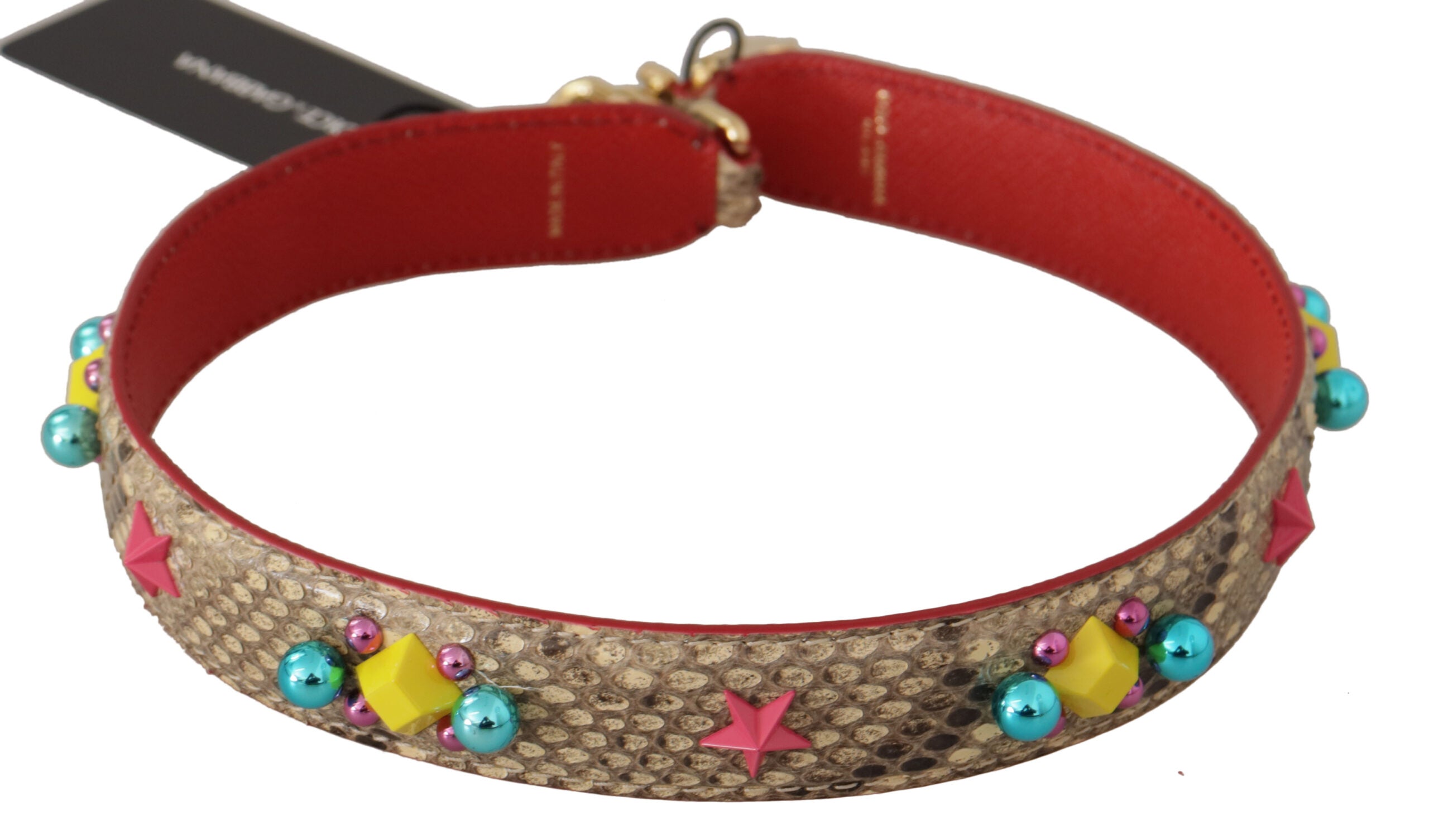 Dolce & Gabbana - Bandolera de piel de pitón beige con cristales-5