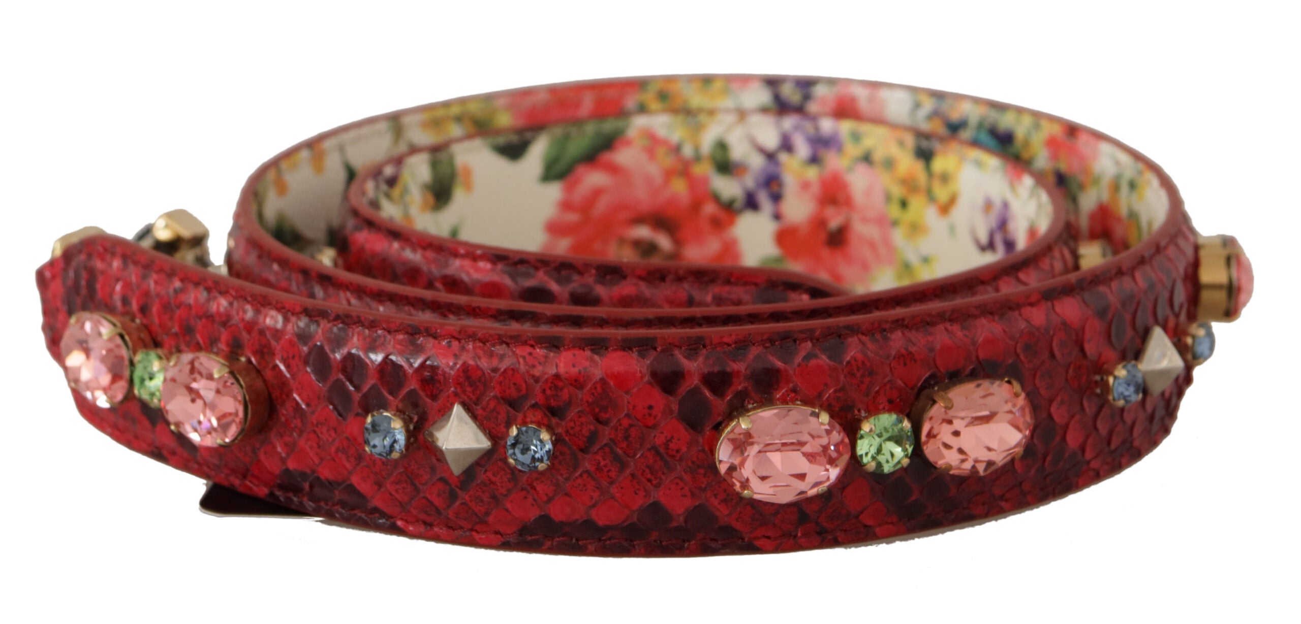 Dolce & Gabbana Red exotic leather with crystals Reversible shoulder strap-1
