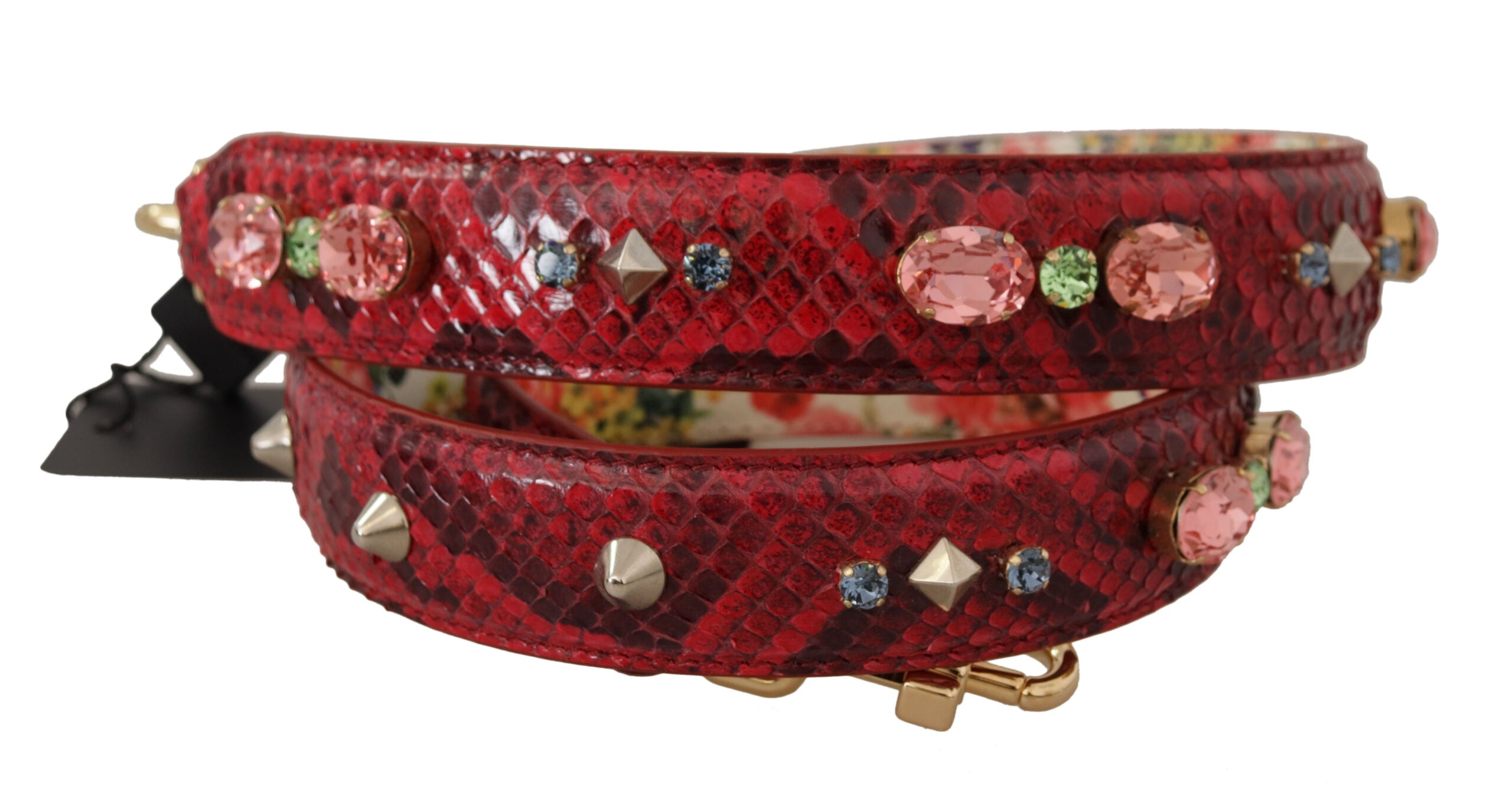 Dolce & Gabbana Red exotic leather with crystals Reversible shoulder strap-2