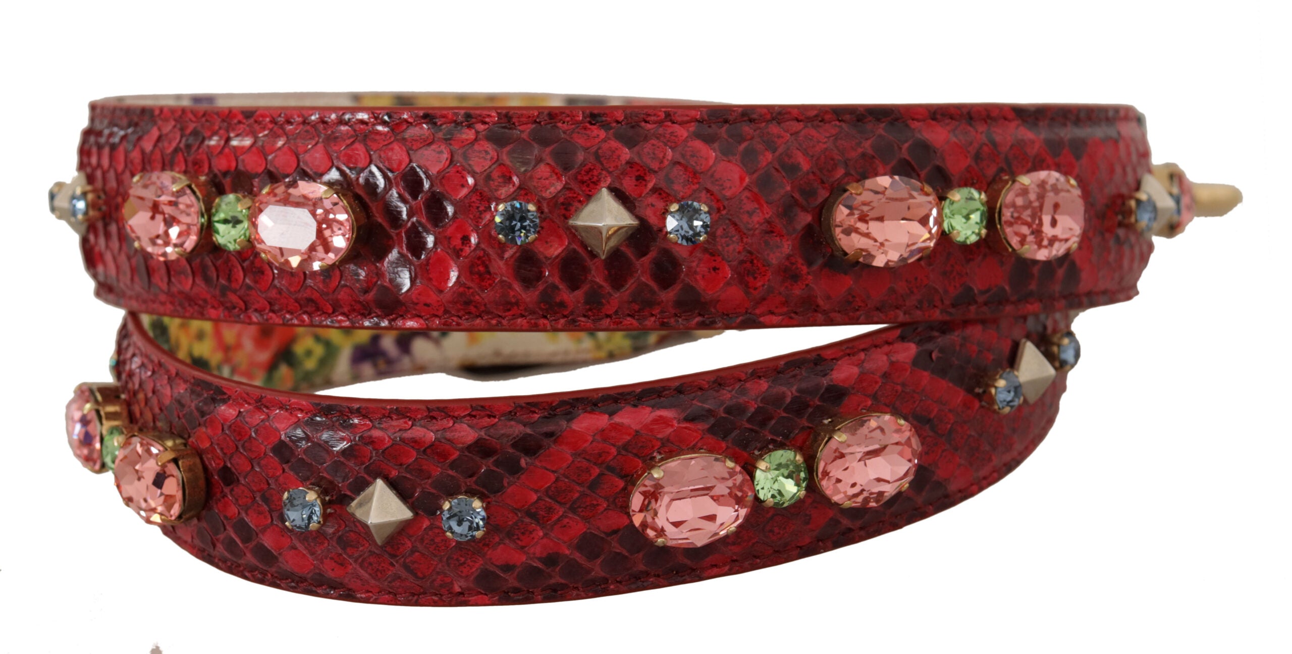 Dolce & Gabbana Red exotic leather with crystals Reversible shoulder strap-4