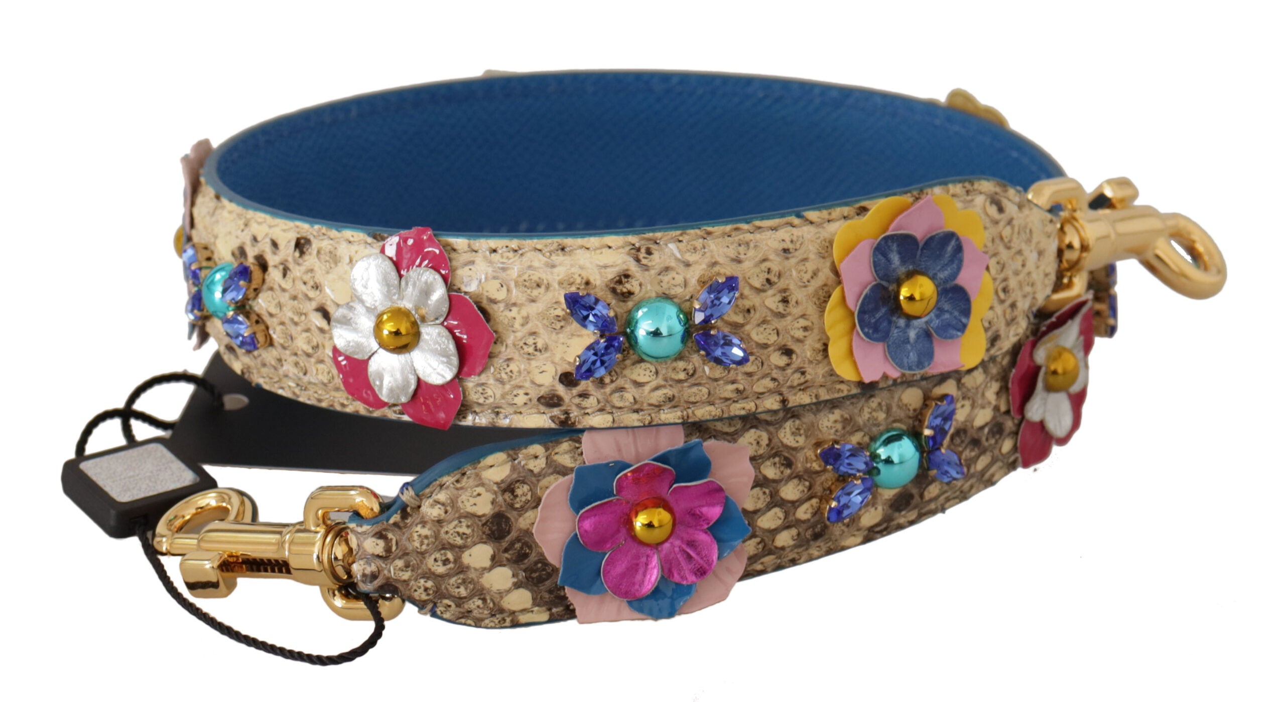 Dolce & Gabbana Beigefarbener Pythonleder-Schulterriemen mit floralen Nieten-1