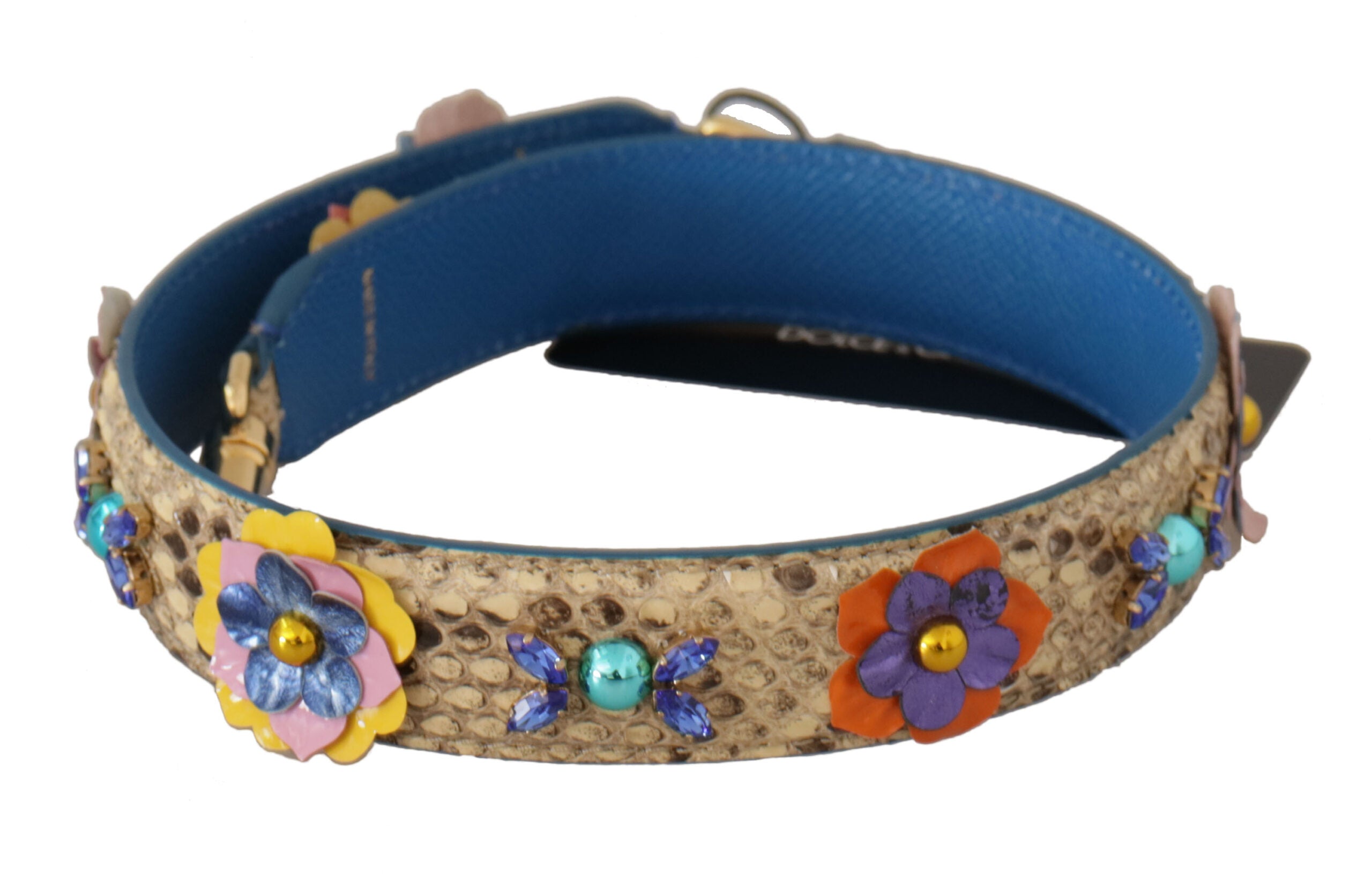 Dolce & Gabbana Beigefarbener Pythonleder-Schulterriemen mit floralen Nieten-2