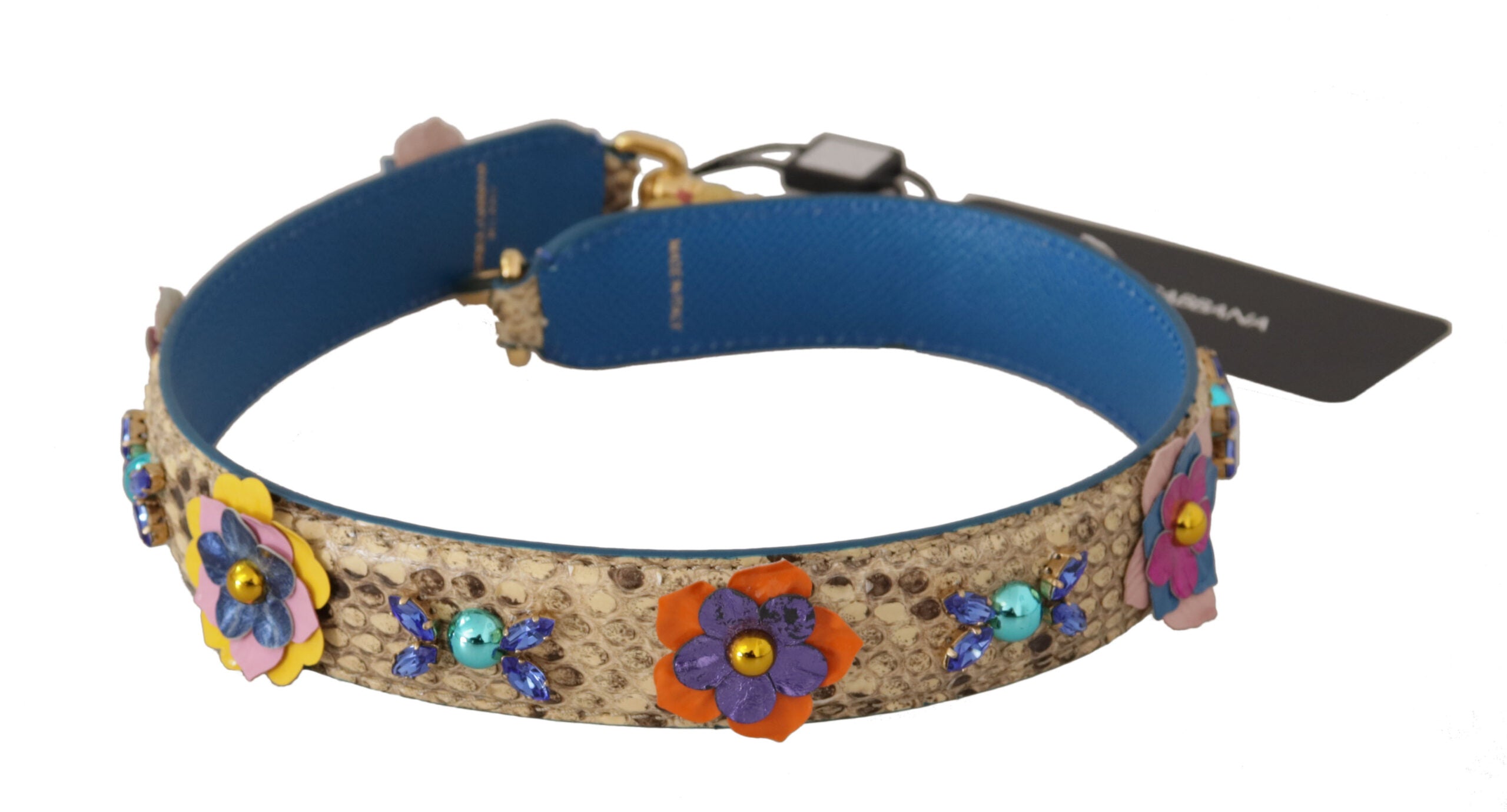 Dolce & Gabbana Beigefarbener Pythonleder-Schulterriemen mit floralen Nieten-5