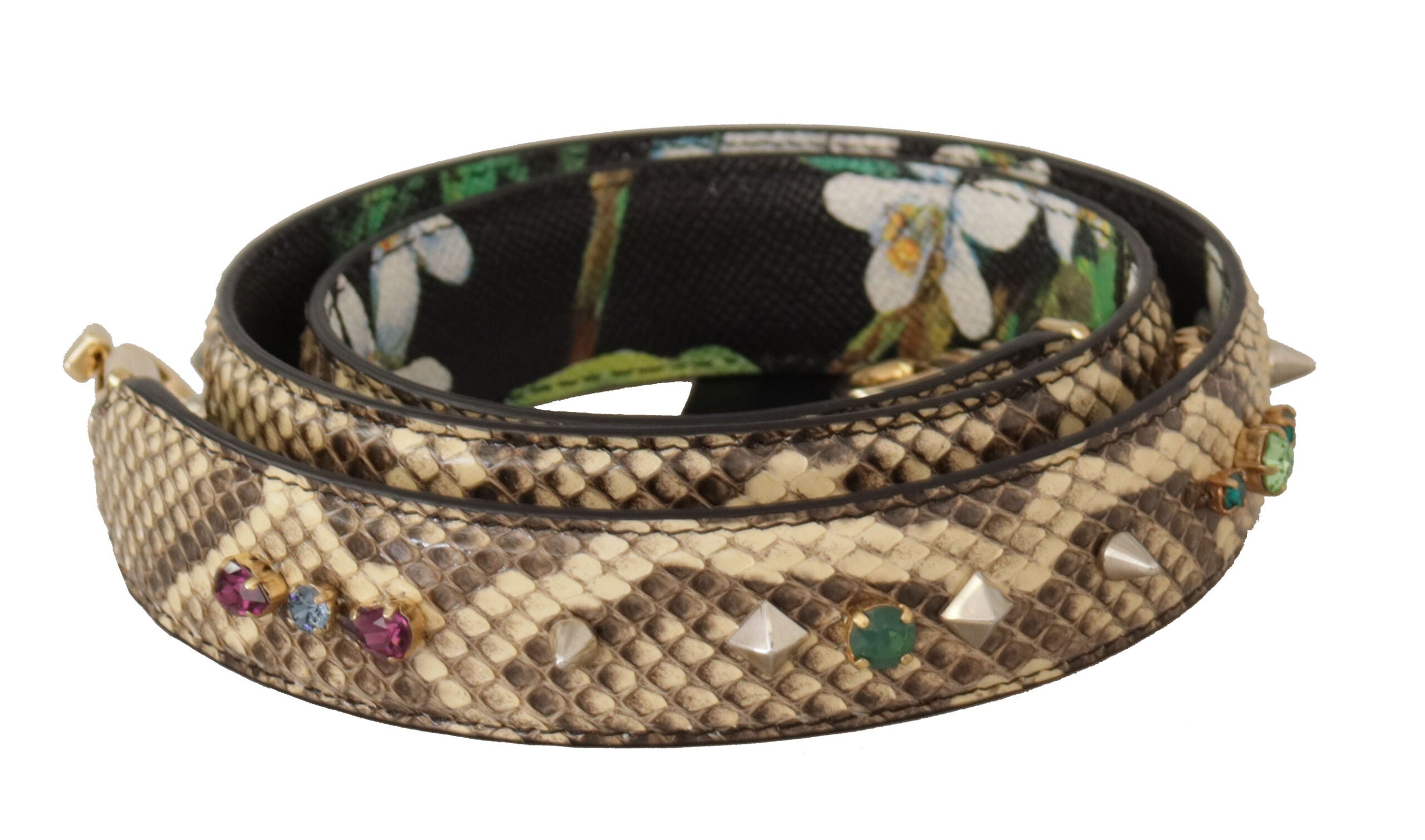 Dolce & Gabbana Beige Exotic Leather Crystals Reversible Shoulder Strap-1
