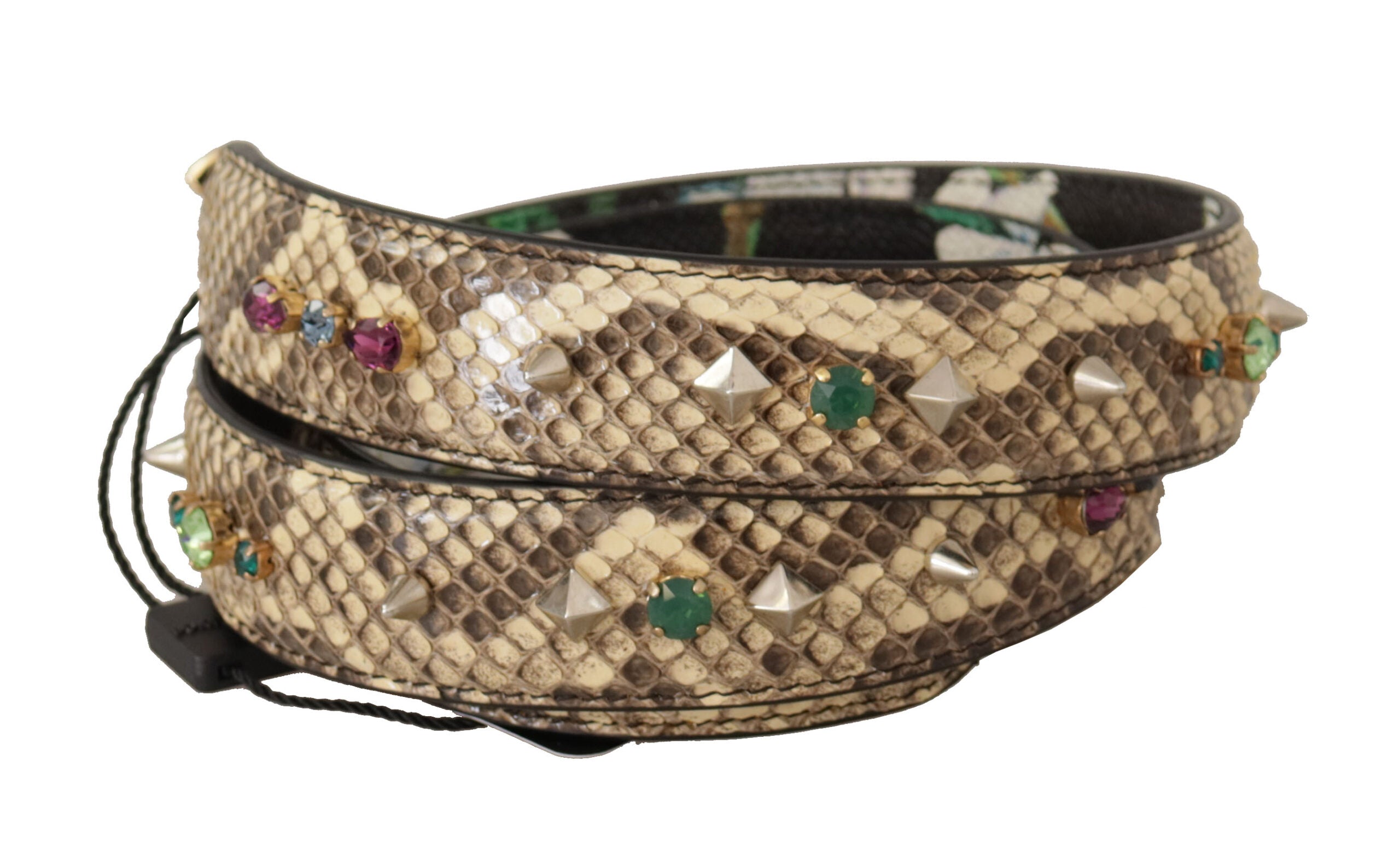 Dolce & Gabbana Beige Exotic Leather Crystals Reversible Shoulder Strap-2