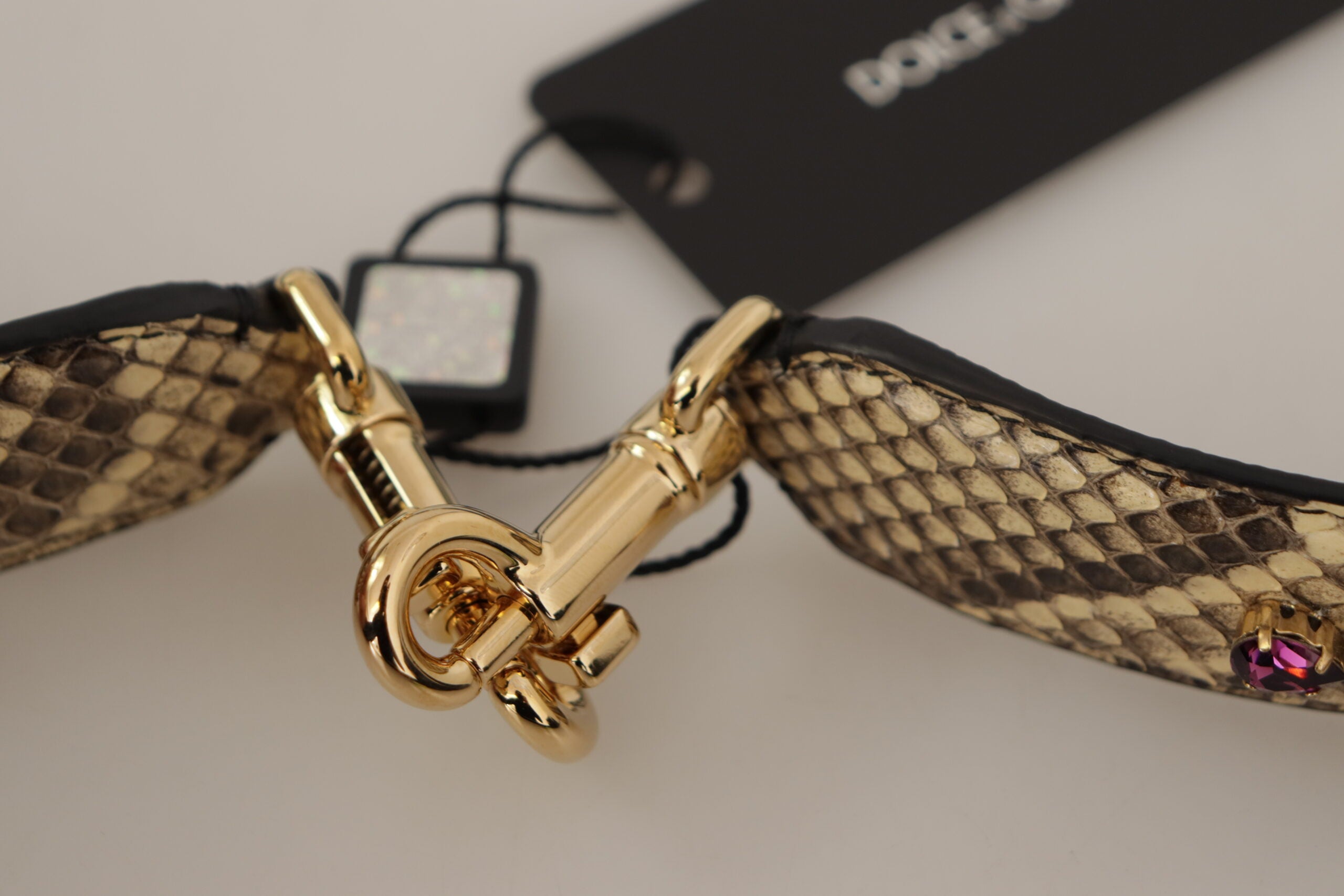 Dolce & Gabbana Beige Exotic Leather Crystals Reversible Shoulder Strap-3