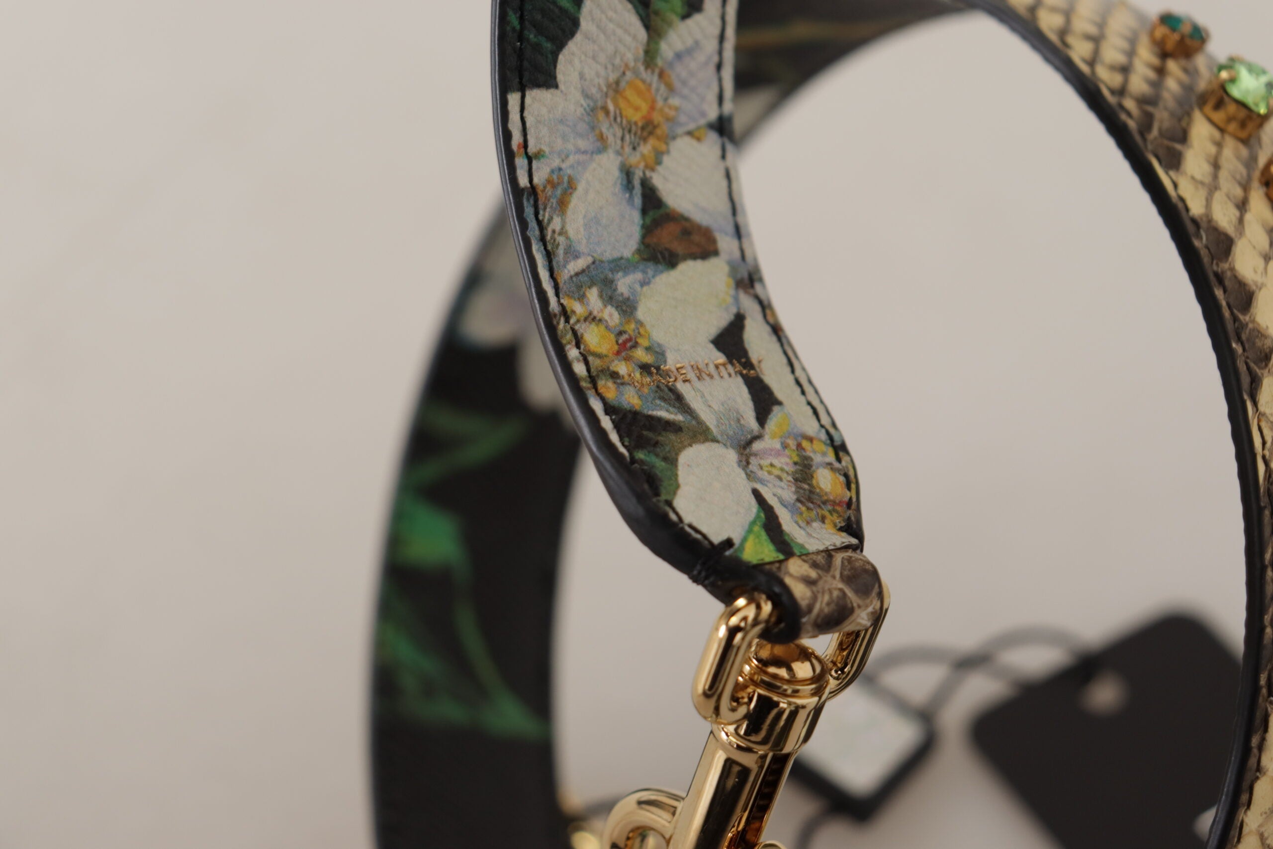 Dolce & Gabbana Beige Exotic Leather Crystals Reversible Shoulder Strap-5