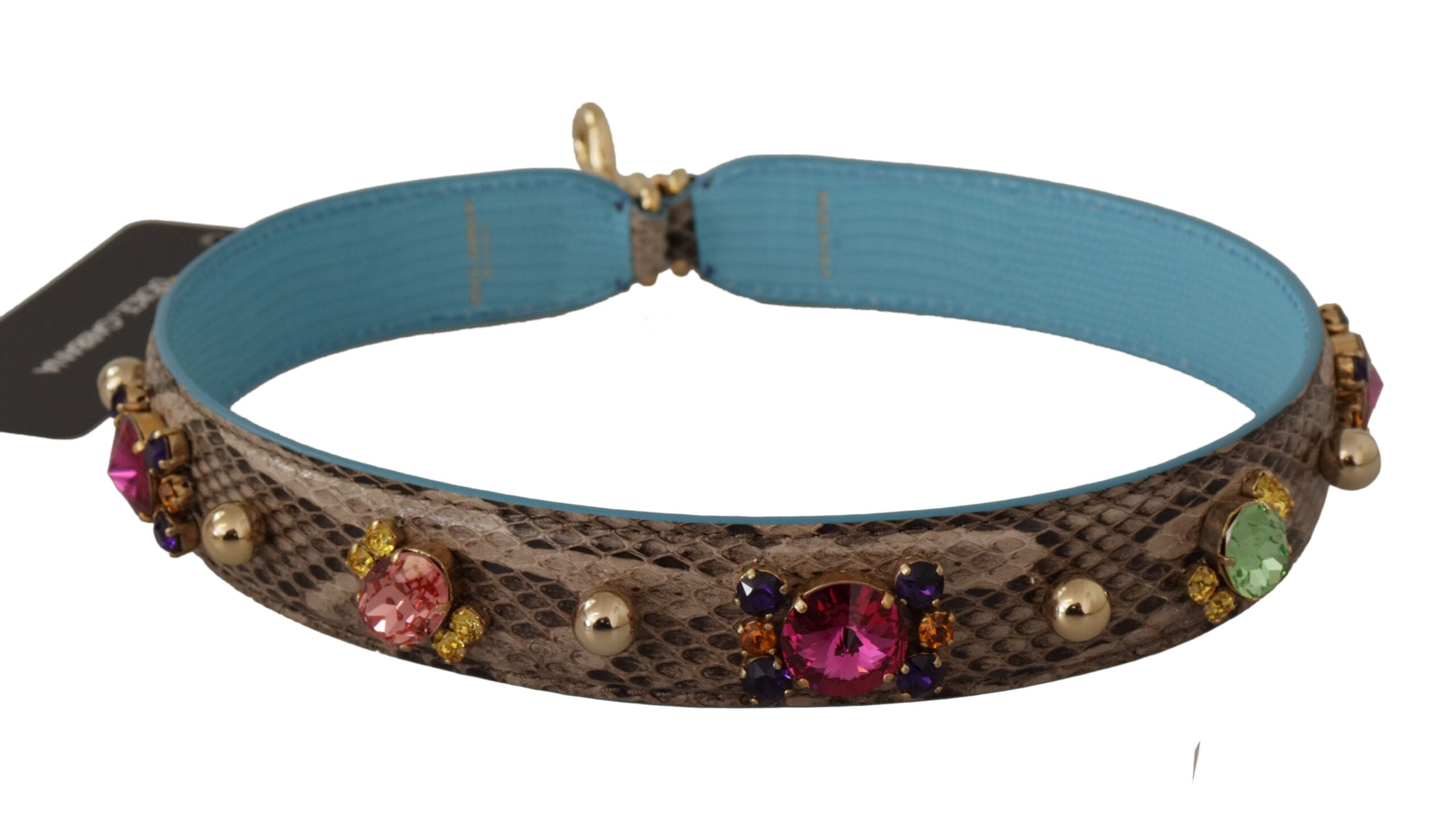 Dolce & Gabbana Braunes exotisches Leder mit Kristallen Schulterriemen-5