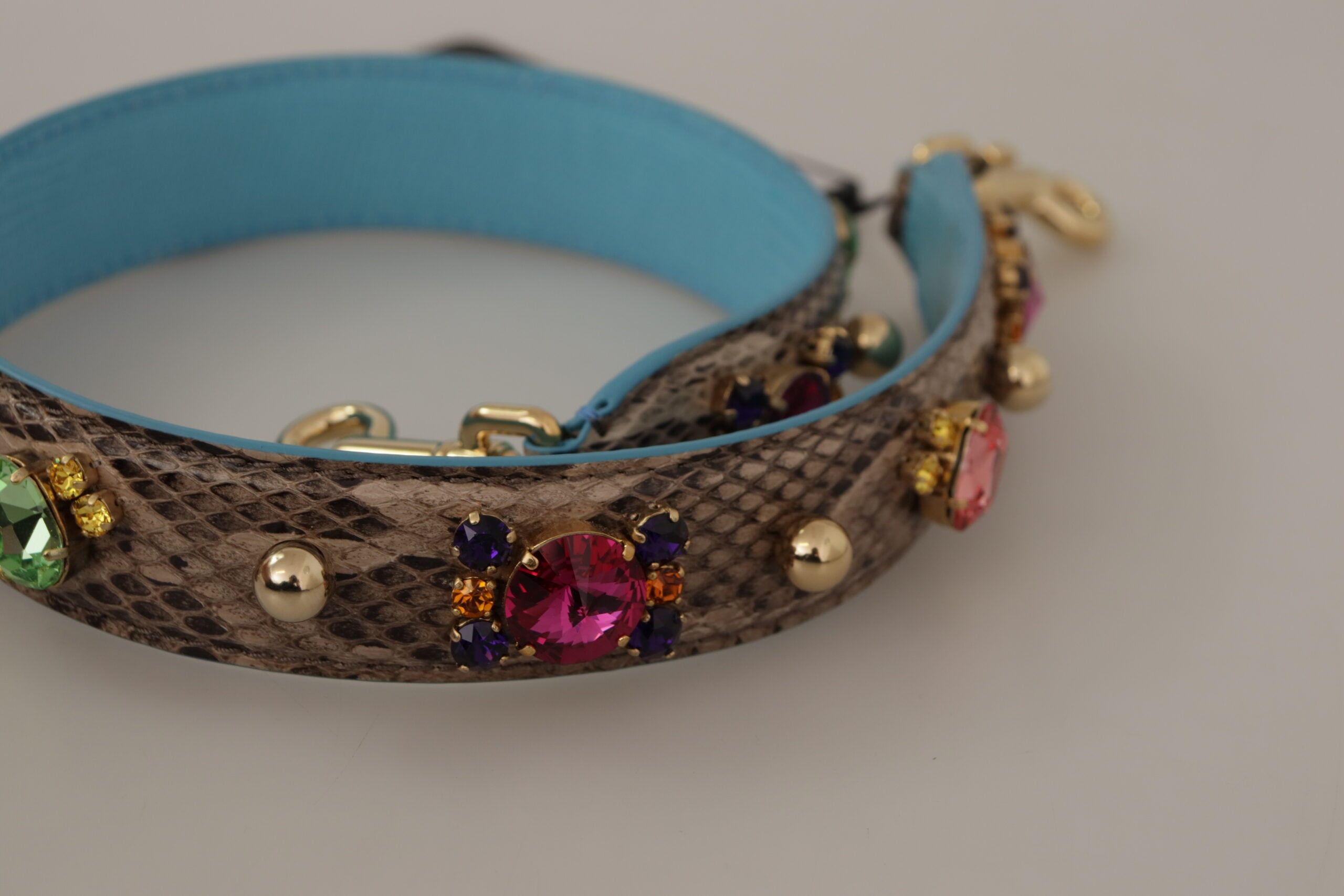 Dolce & Gabbana Braunes exotisches Leder mit Kristallen Schulterriemen-8