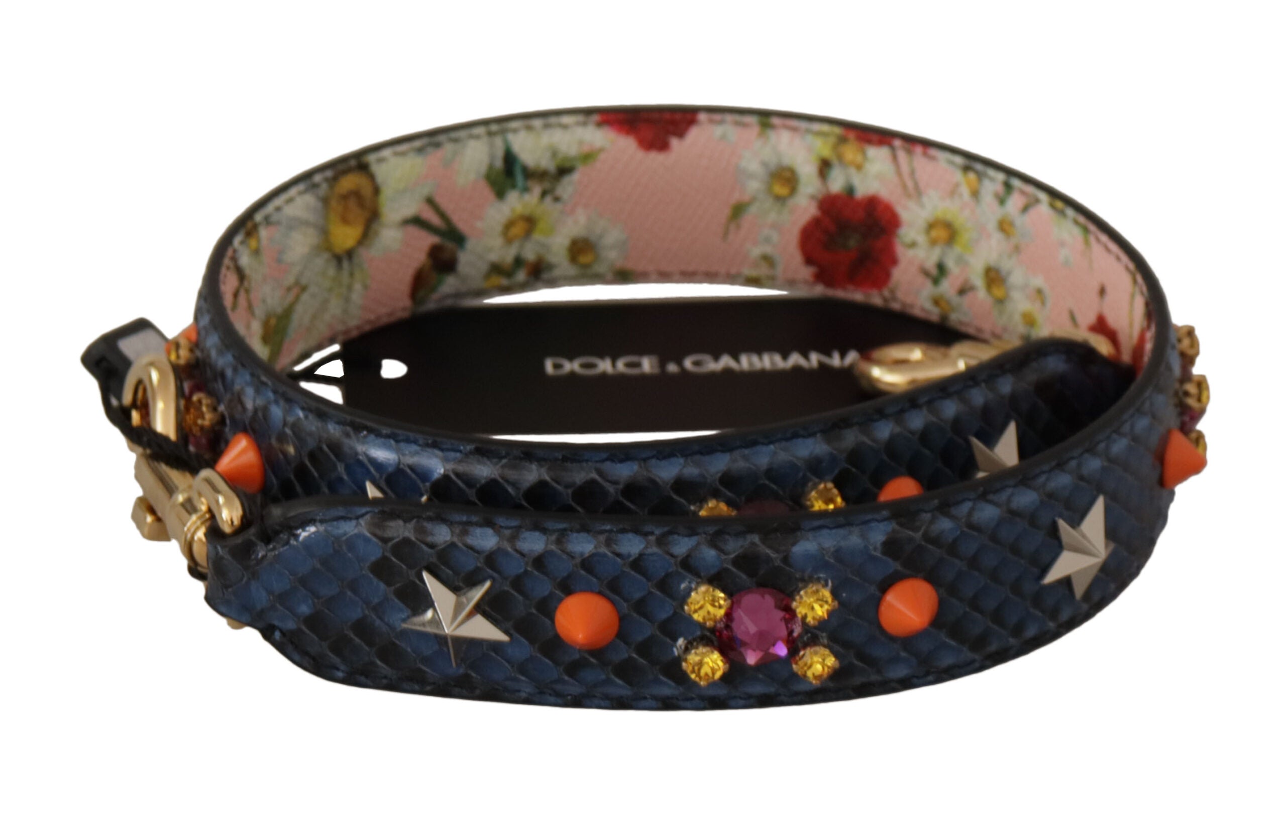 Dolce & Gabbana Blauer Exotenleder-Kristalle Wende-Schulterriemen-1